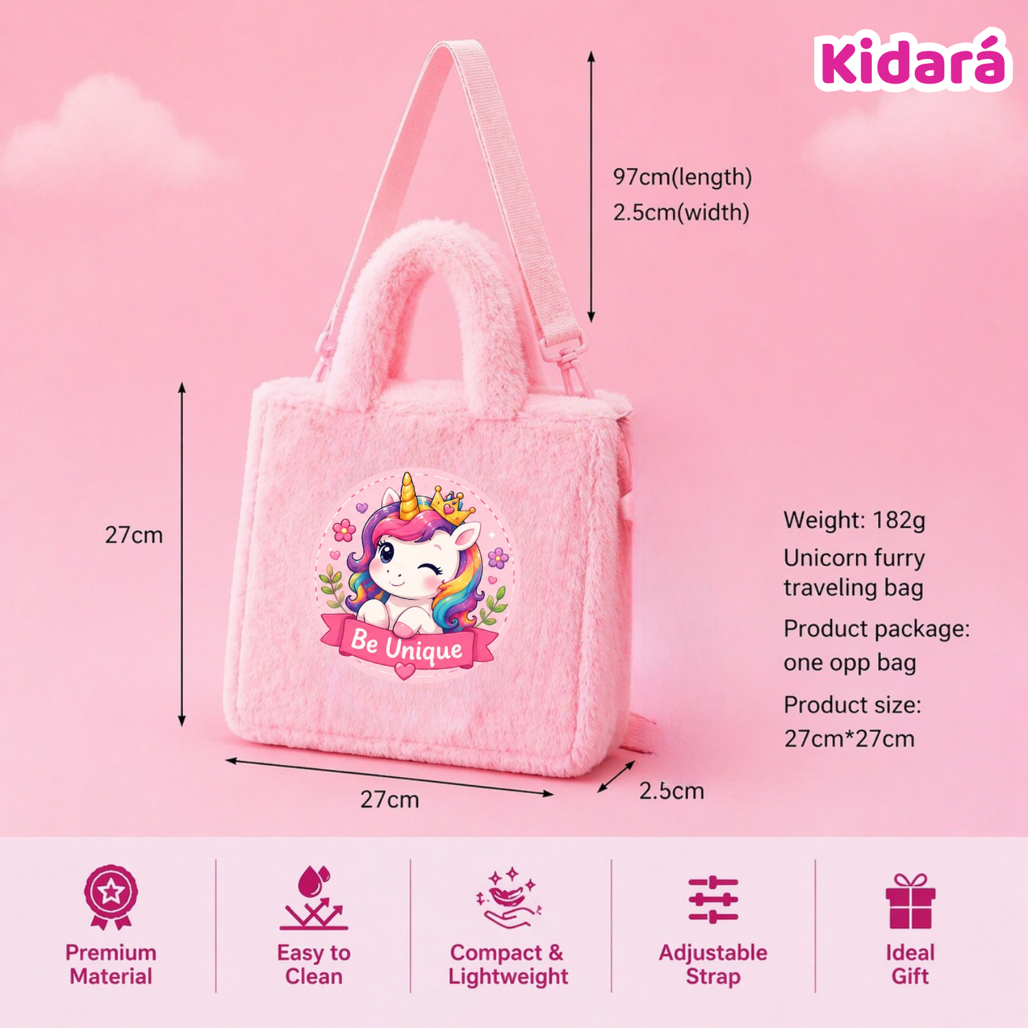 Kidara Winking Be Unique Unicorn Fur Kids Sling Bag (Pink)
