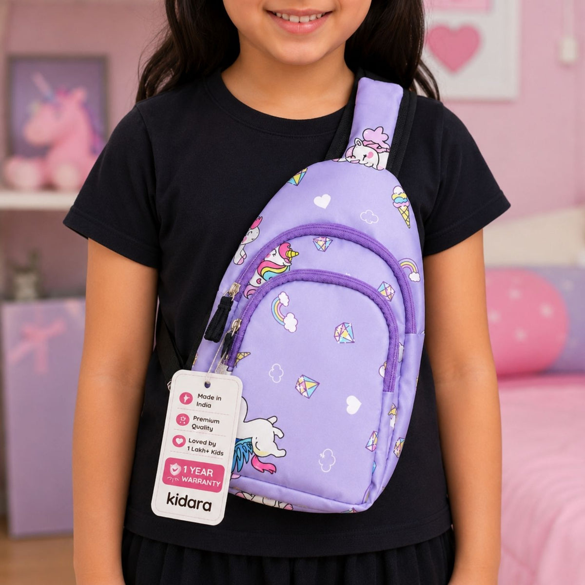 Kidara Unicorn Chest Kids Sling Bag (Purple)