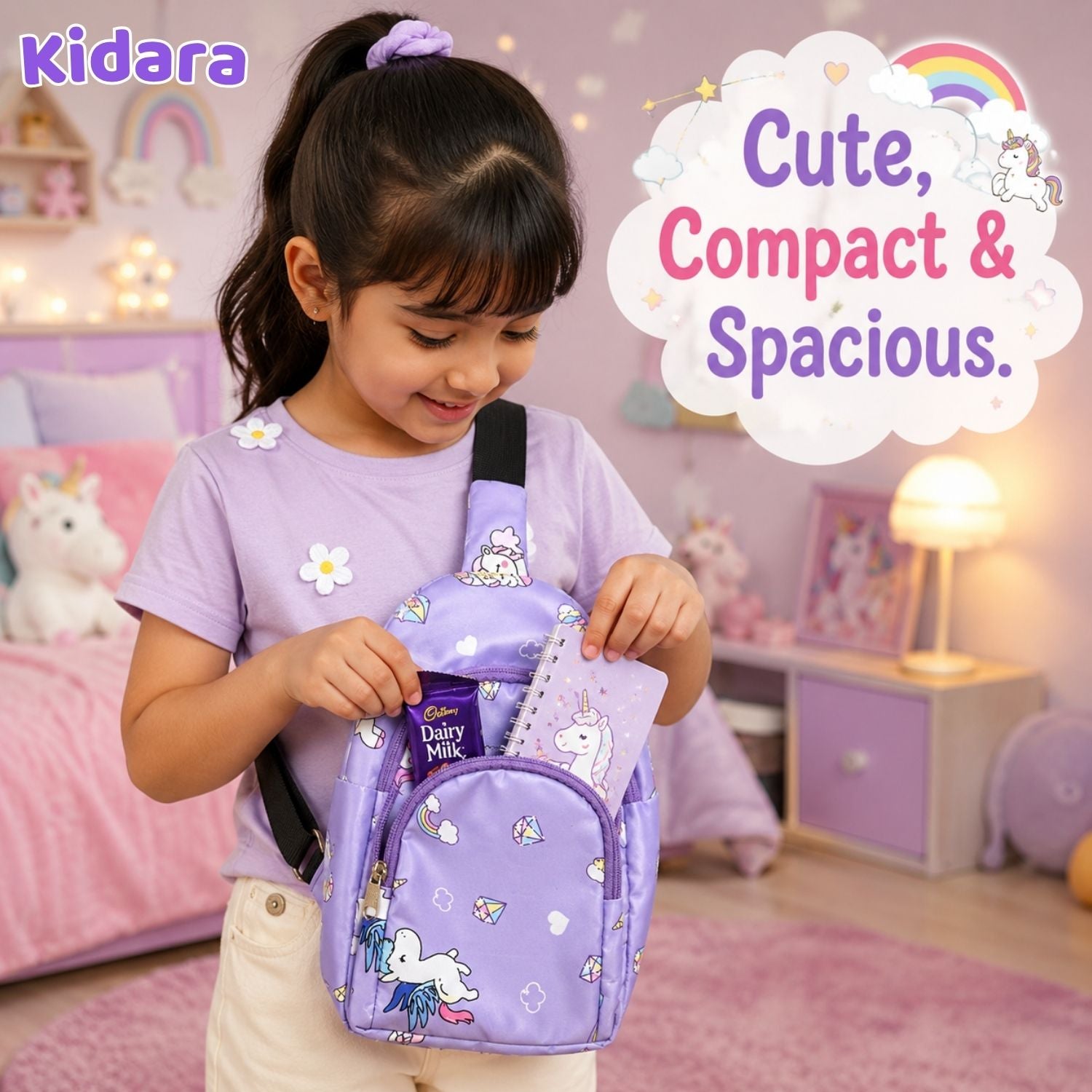 Kidara Unicorn Chest Kids Sling Bag (Purple)