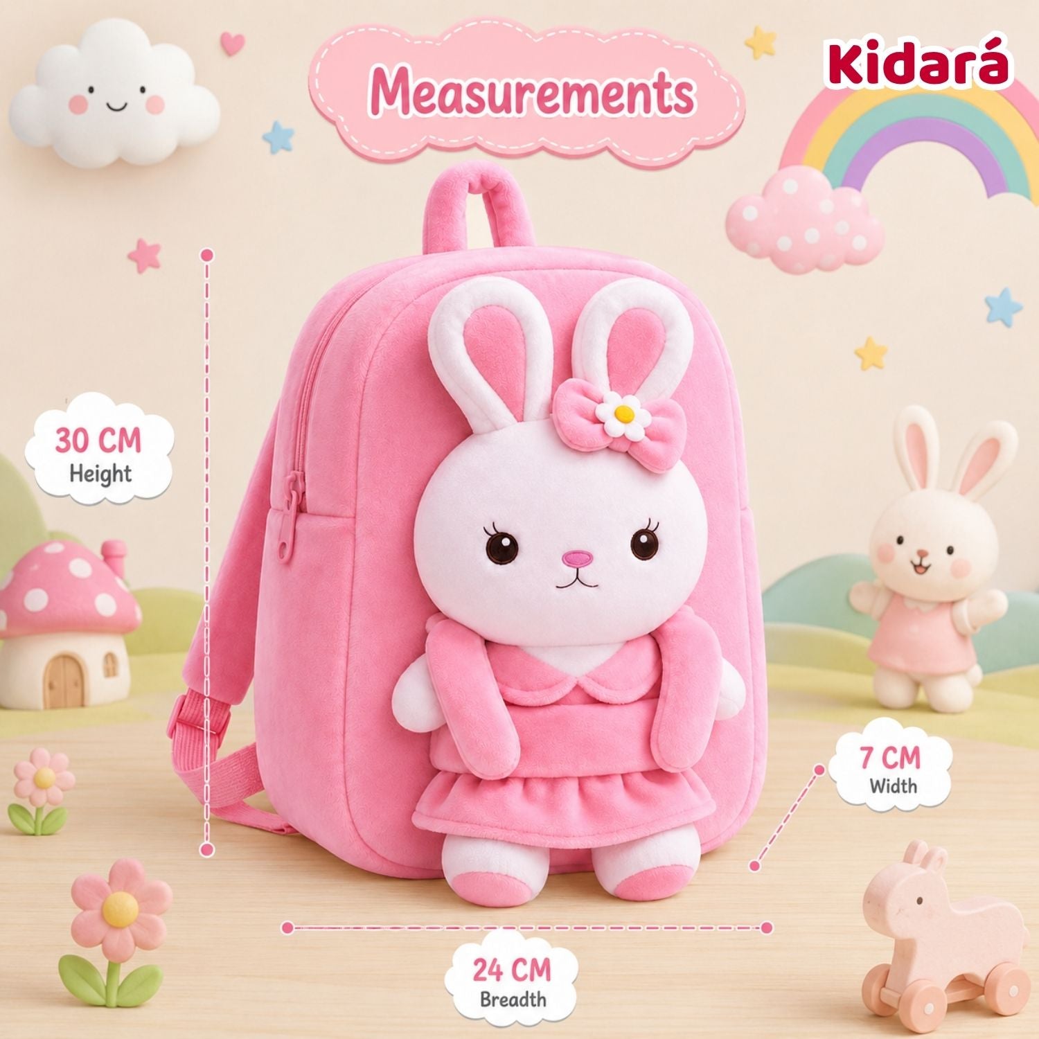 Kidara Bunny Plush Kids Backpack (Pink)