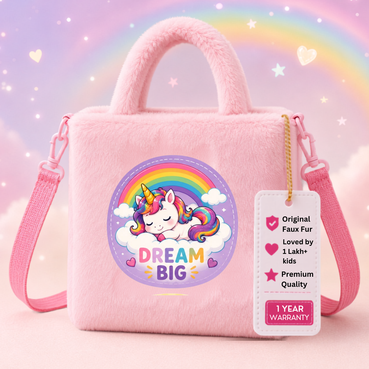 Kidara Dream Big Unicorn Fur Kids Sling Bag (Pink)
