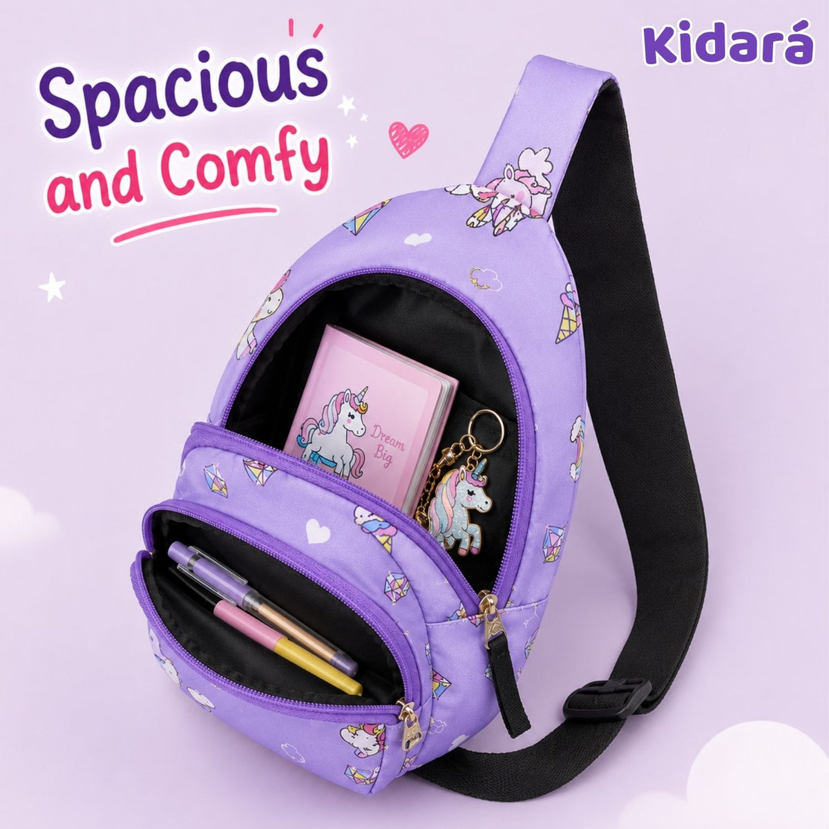 Kidara Unicorn Chest Kids Sling Bag (Purple)