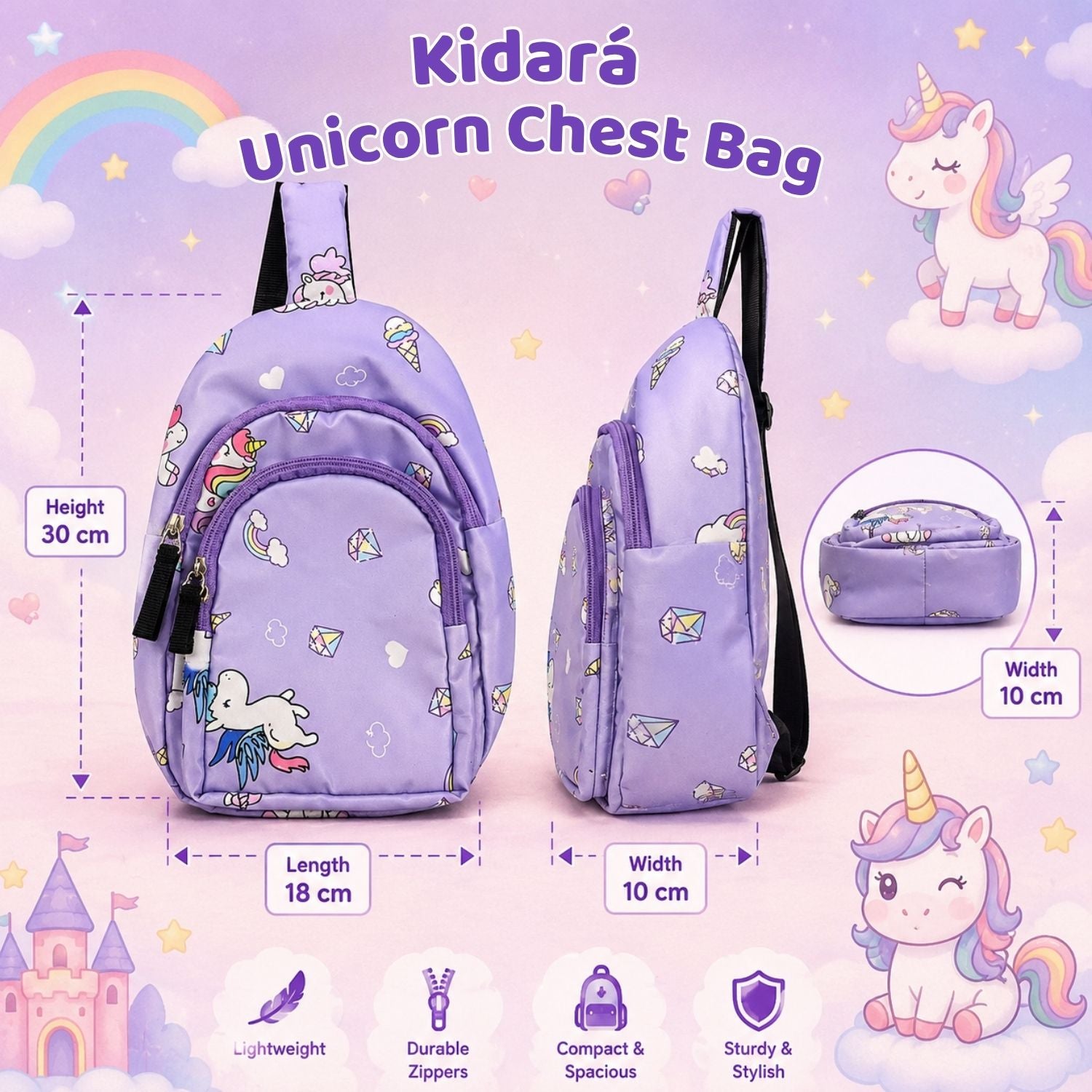Kidara Unicorn Chest Kids Sling Bag (Purple)
