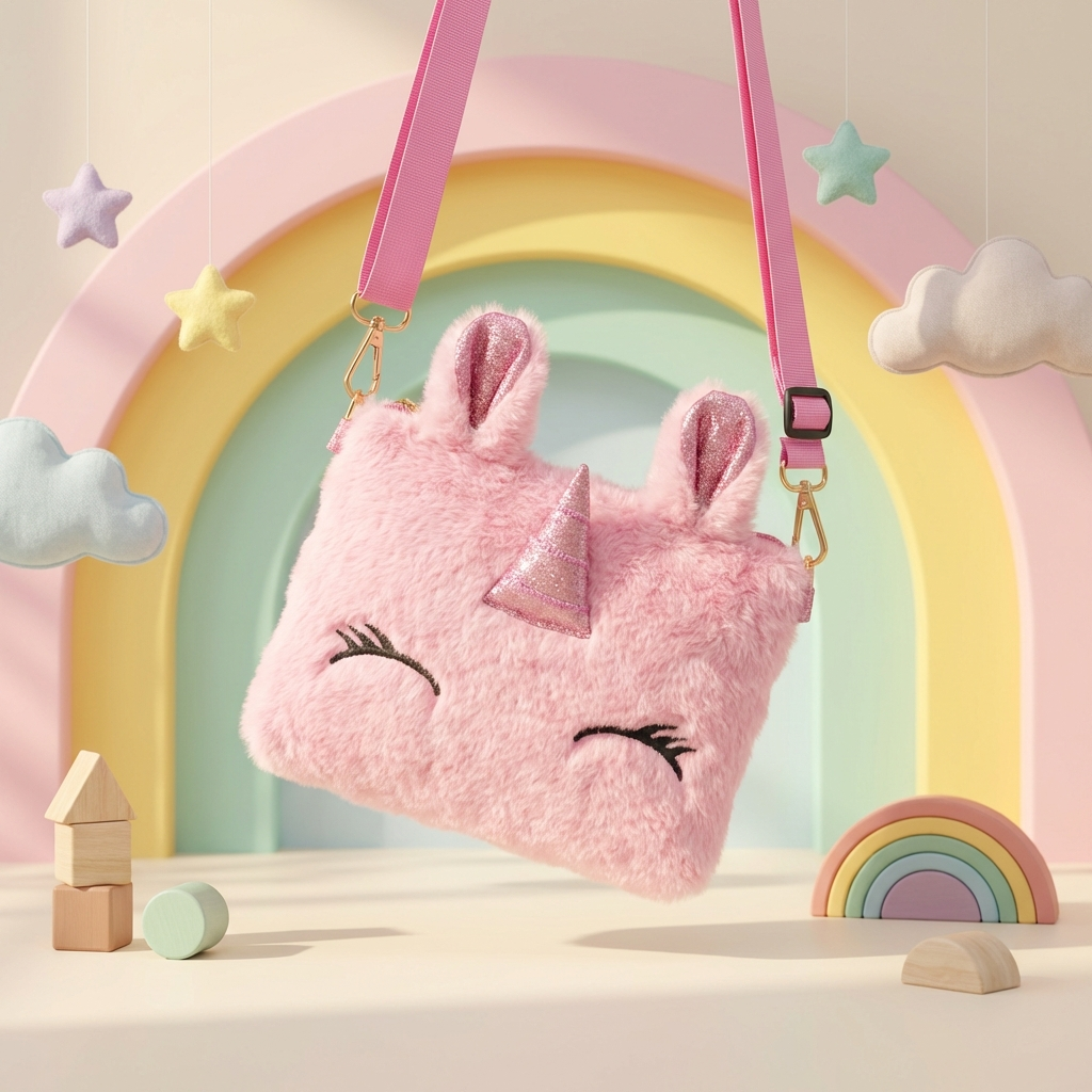 Kidara Cute Unicorn Fur Kids Sling Bag (Pink)