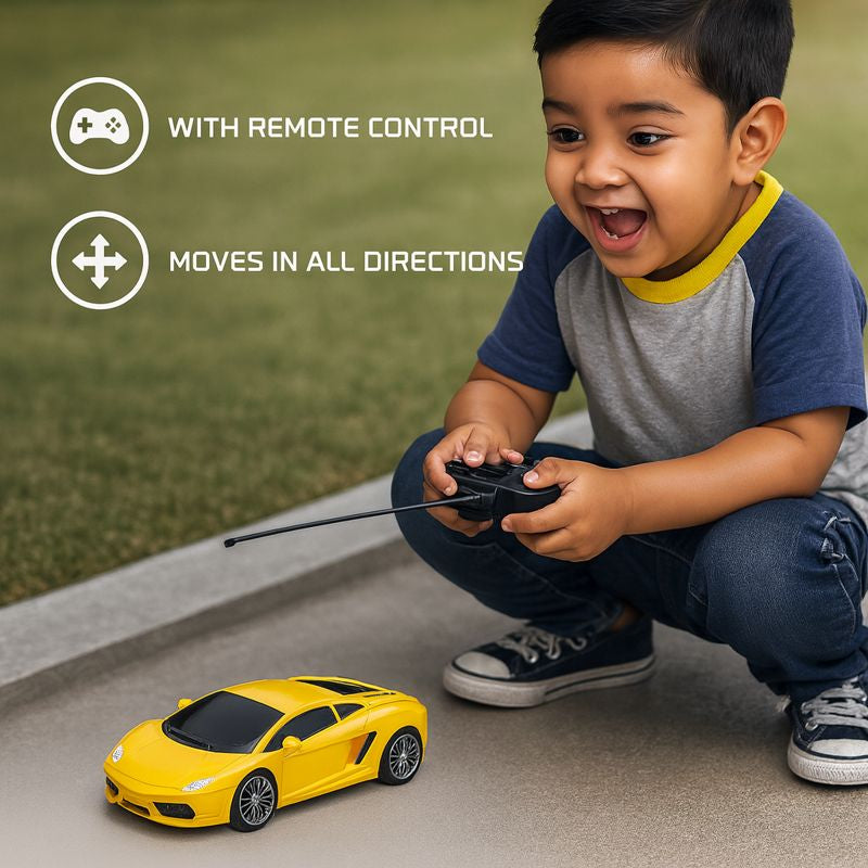 Kidara High-Speed Lambo RC Racing Car 1:24 | Rechargeable Mini Remote Control Car for Kids (Yellow)