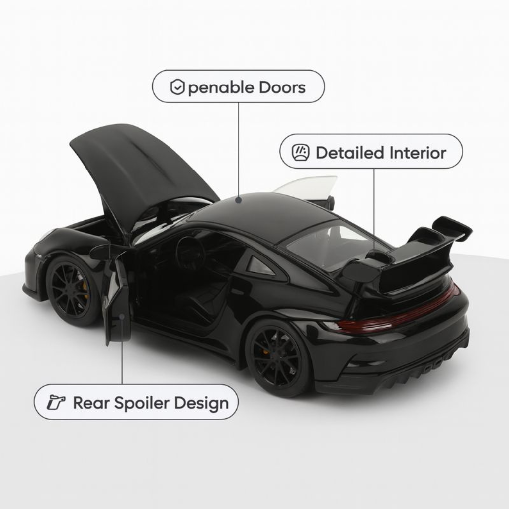 Kidara Exclusive Alloy Metal Pull Back Die-cast Car | Die-cast Metal Pullback Toy car with Openable Doors & Light Music (Black)