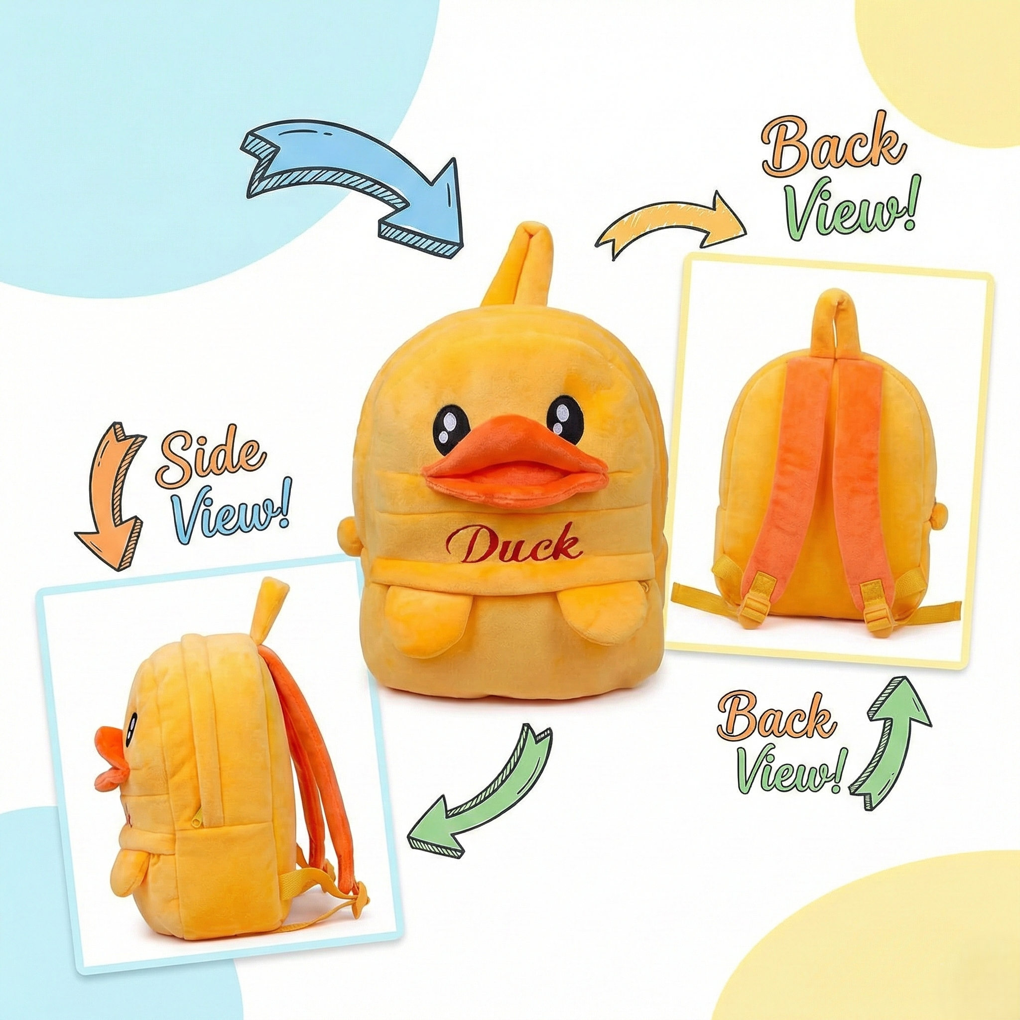 Kidara Duck Kids Plush Backpack – Yellow