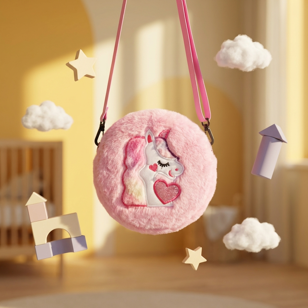 Kidara Unicorn Fur CrossBody Round Bag (Pink)