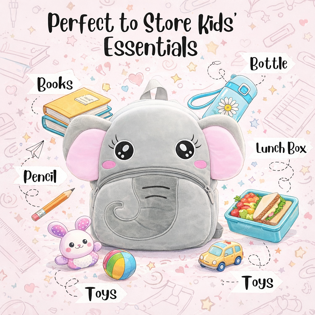 Kidara Elephant Kids Plush Backpack – Light Grey
