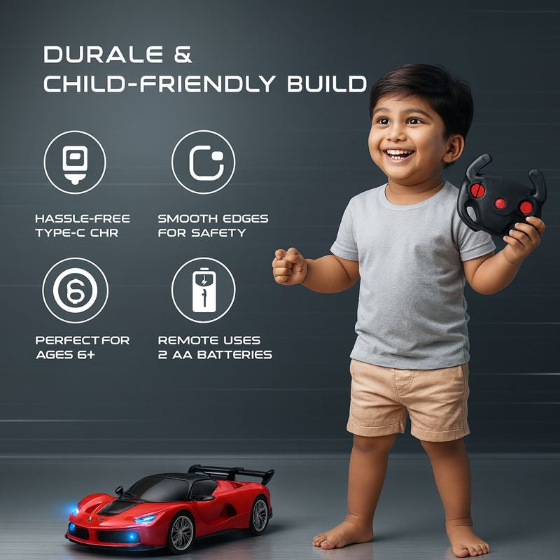 Kidara High-Speed Rechargeable Ferrari Style RC Car with Working Headlights – Red