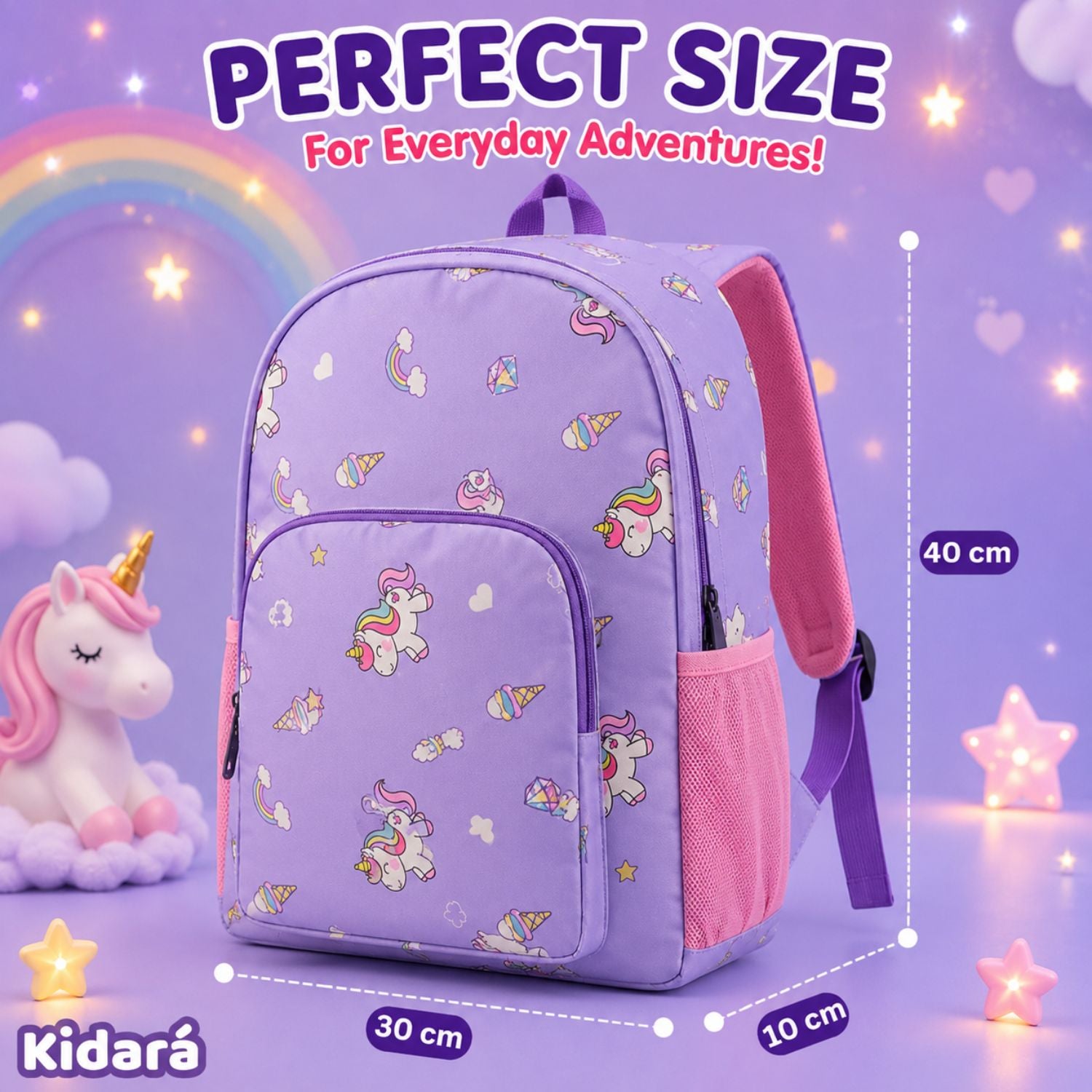 Kidara Unicorn Polyester Kids Backpack (Purple)