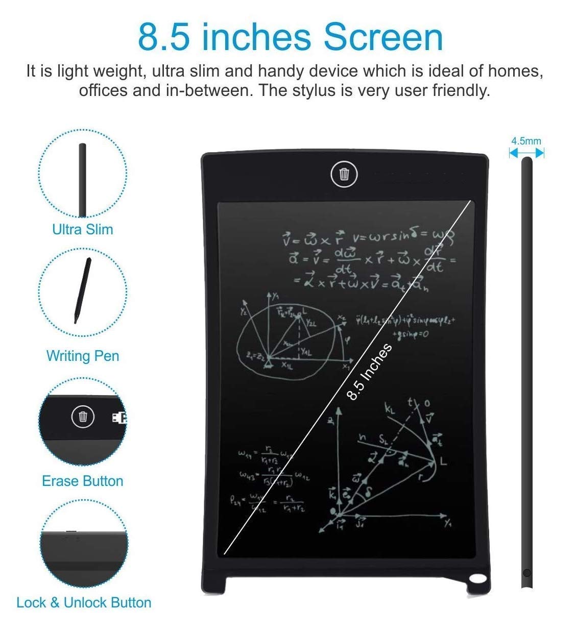 LCD Writing Pad - 8.5 Inch for Drawing/Sketching | Ages 2+ (Multicolor)