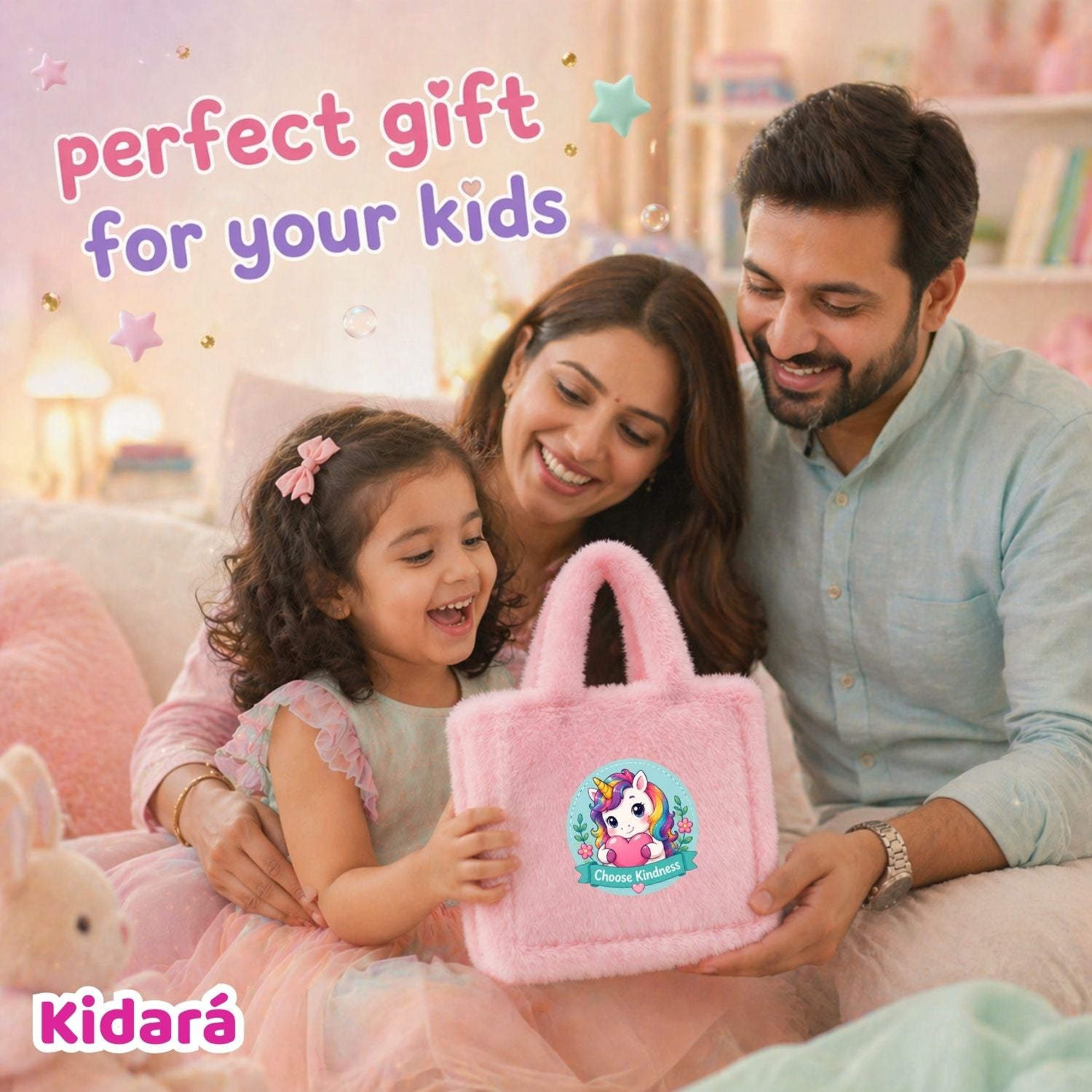 Kidara Pixie Unicorn Fur Kids Sling Bag (Pink)