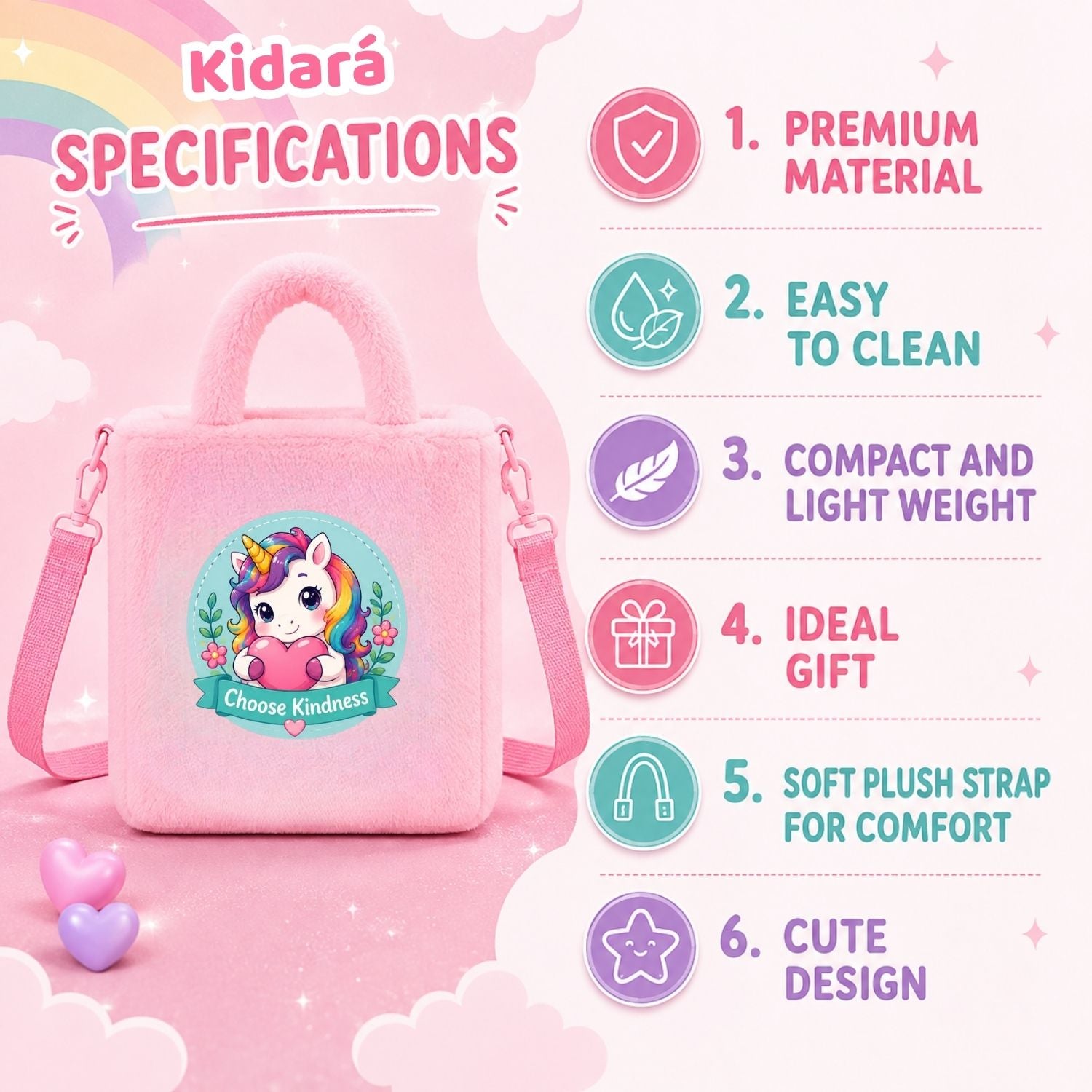 Kidara Pixie Unicorn Fur Kids Sling Bag (Pink)