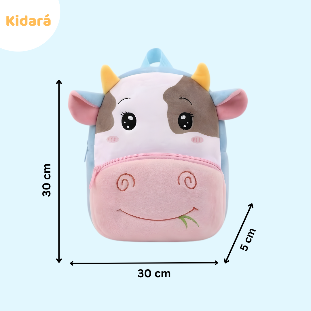 Kidara Preschool Soft Plush Cow Backpack for Toddlers (1-5 Years) – Mini Travel Full Embroidery Bag