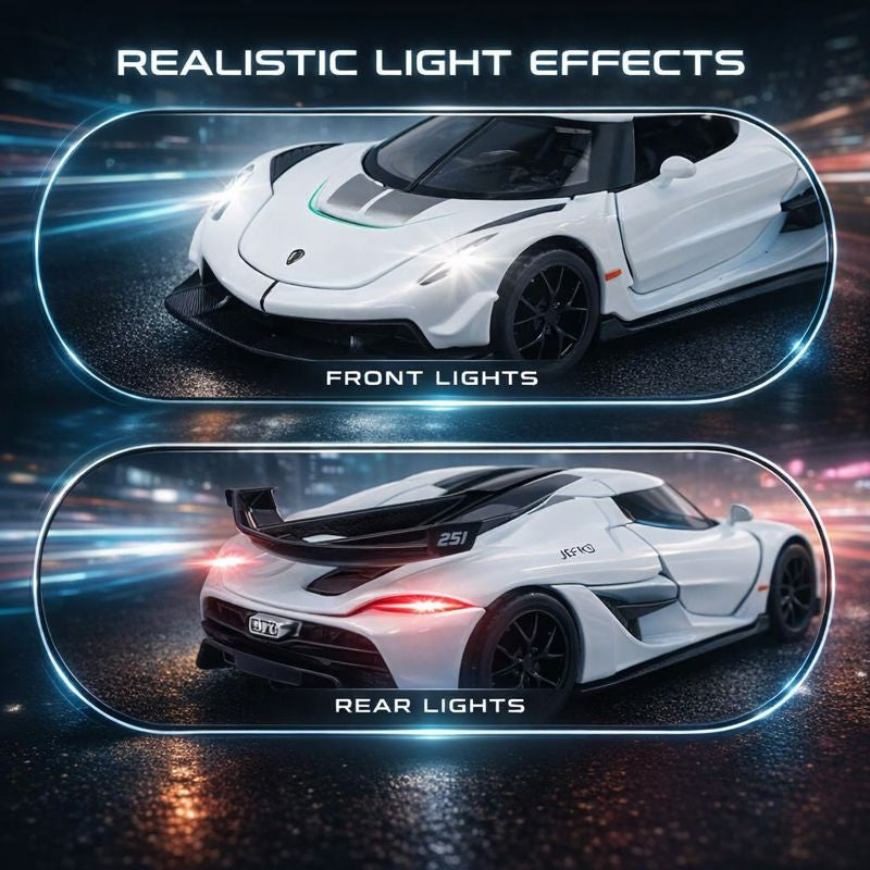 Kidara Koenigseg Model Car 1:32 Exclusive Alloy Metal Pull Back Die-cast Car | Die-cast Metal Pullback Toy car with Openable Doors & Light Music (White)