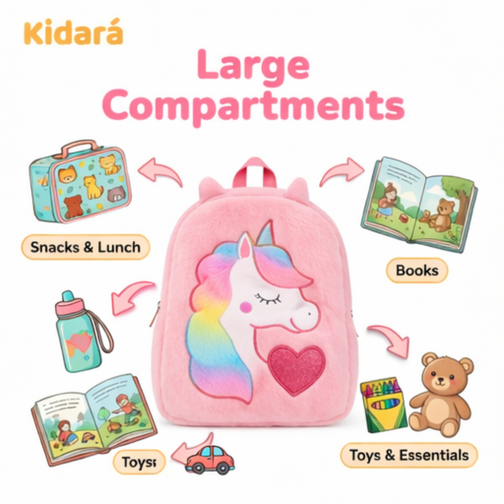 Kidara Plush Unicorn Kids Fur Plush Backpack (Pink)