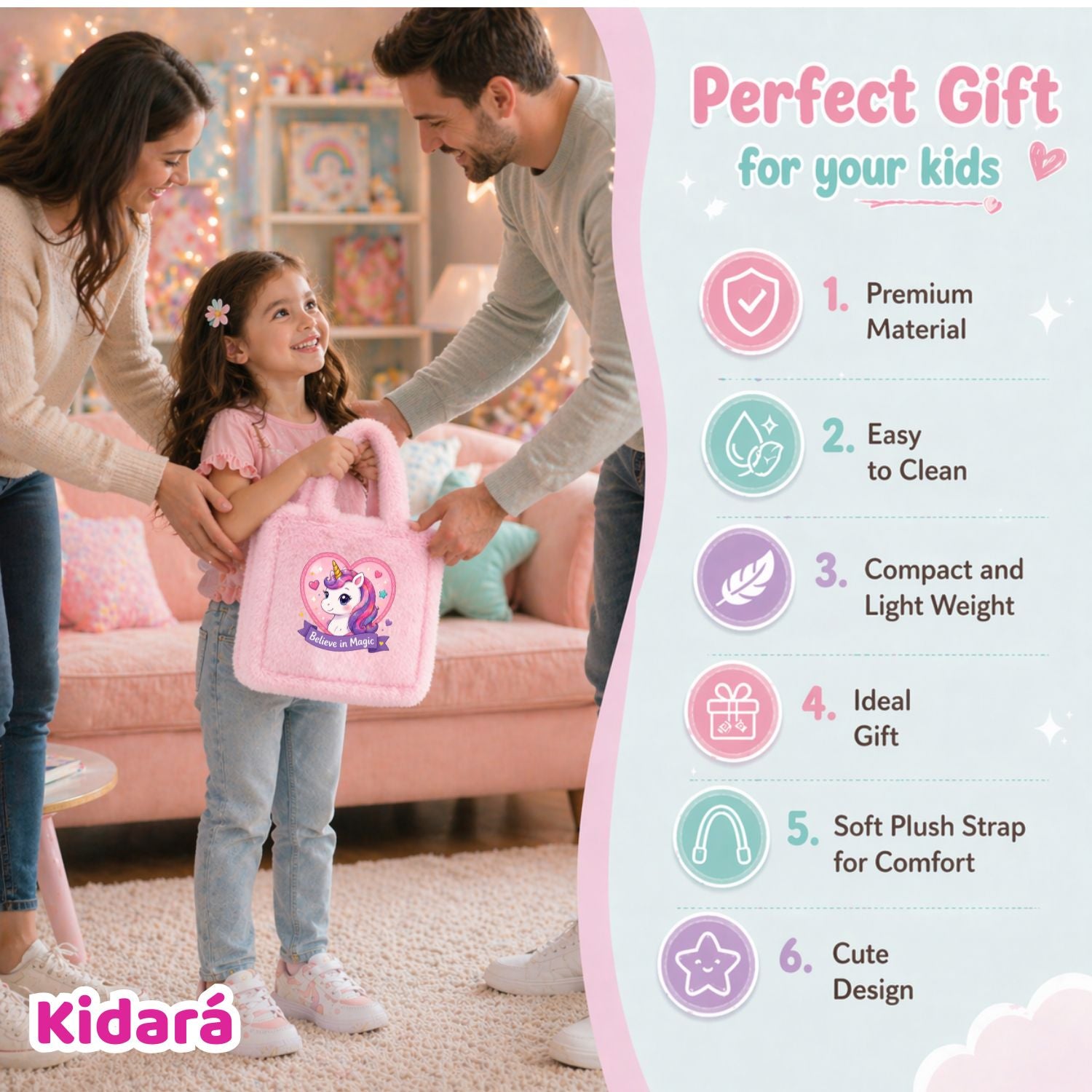 Kidara Believe In Magic Unicorn Kids Sling Bag (Pink)