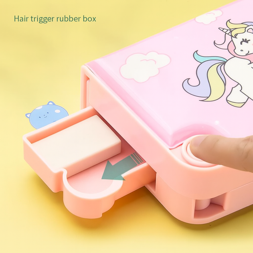 Kidara Magical Unicorn Dual-Compartment Magnetic Pencil Case – Soft Pink (Ages 4–12)