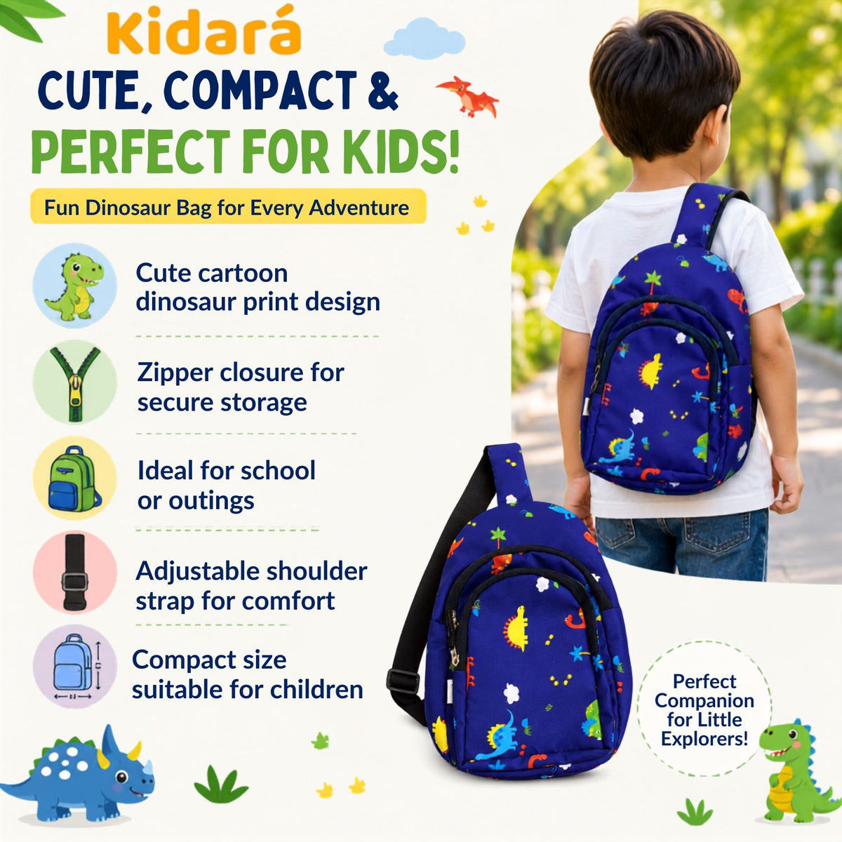 Kidara Dinosaur Chest Kids Sling Bag (Blue)