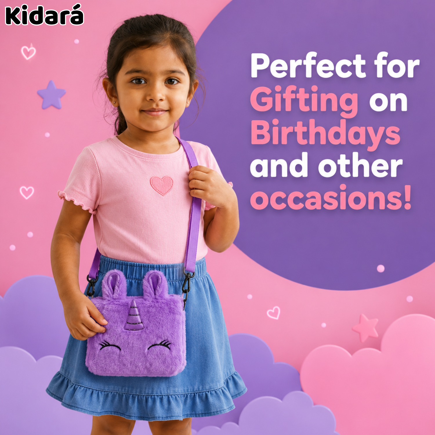 Kidara Unicorn Fur Sling Bag for Kids