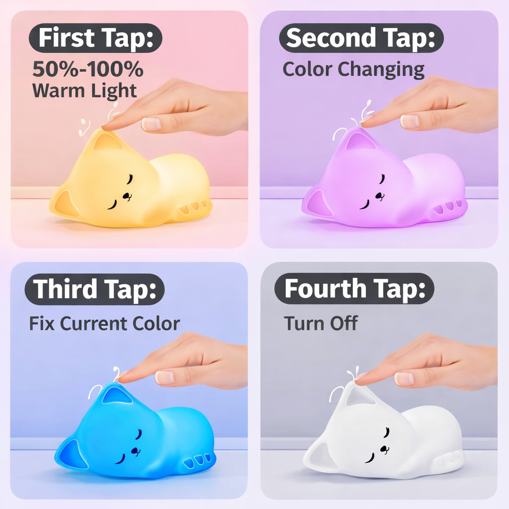 Kidara Sleeping Cat Silicone LED Night Light for Kids