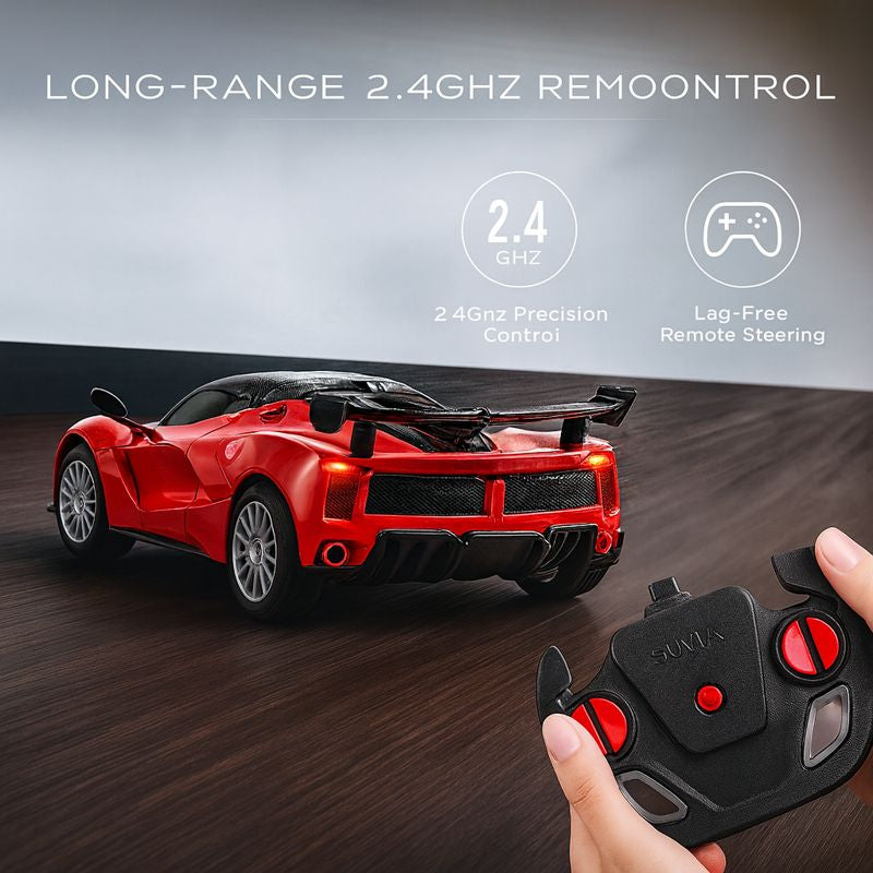 Kidara High-Speed Rechargeable Ferrari Style RC Car with Working Headlights – Red