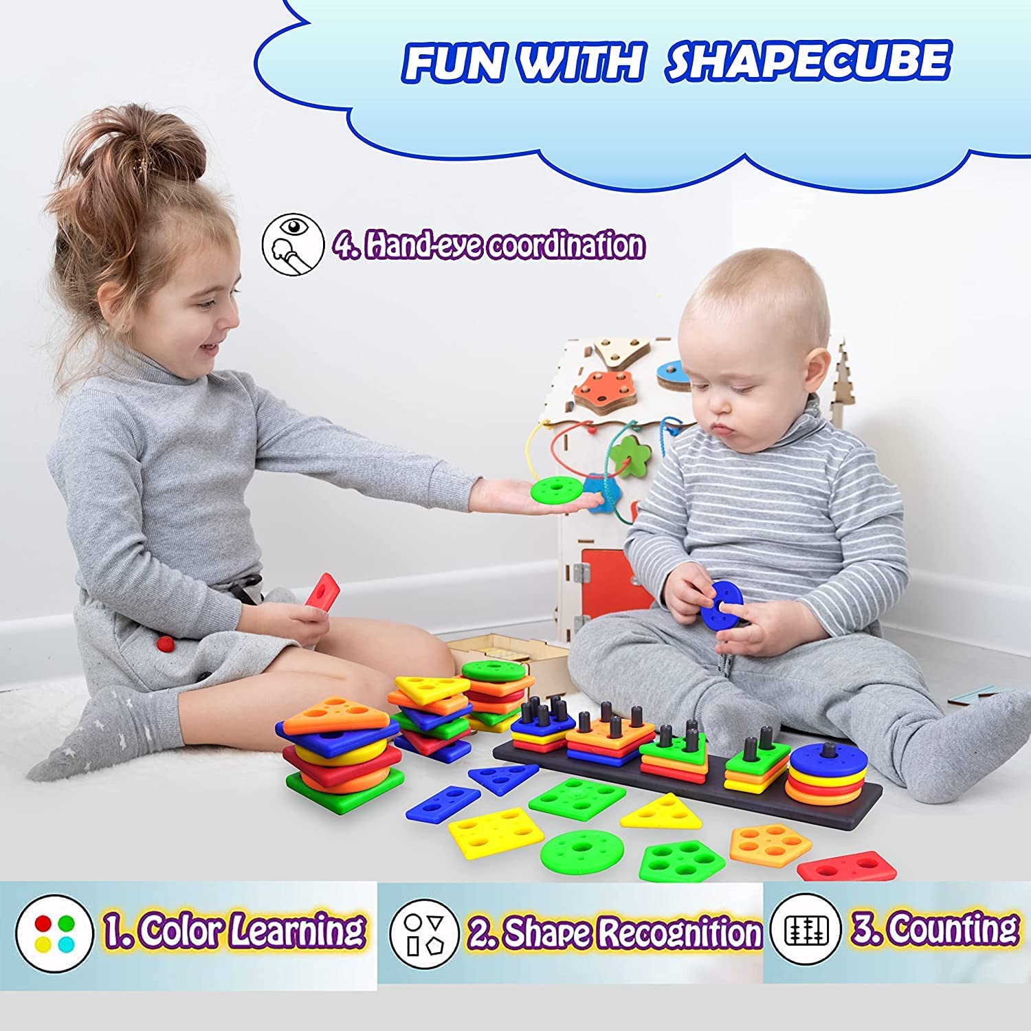 Angle Geometric Plastic Blocks, Sorting & Stacking Sorter Set | STEM Gift for Kids | Hands-On Learning & Sorting Game | Ages 1+