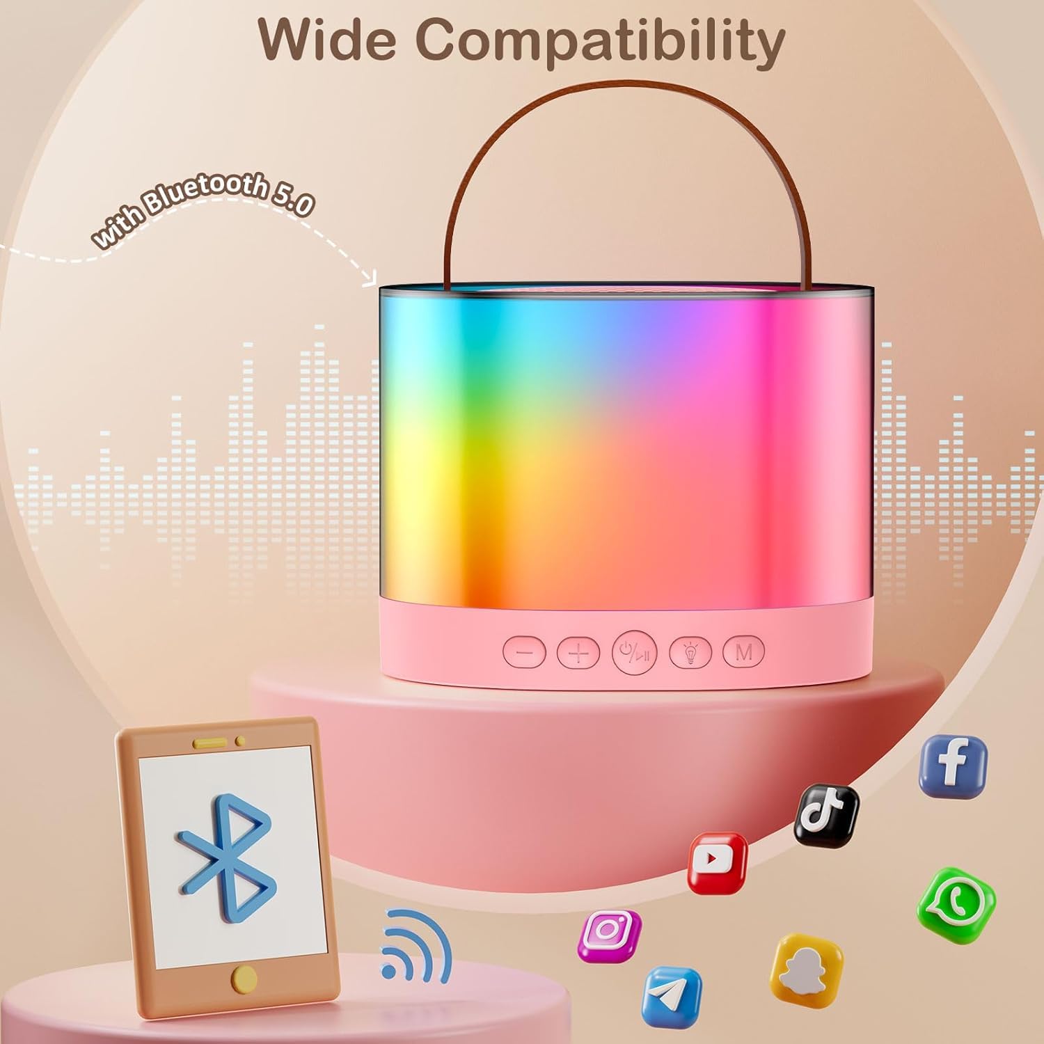 Kidara 2024 New Karaoke Machine for Kids with 2 Two Wireless Mic Toys Gifts for Girls Boys Ages 4, 5, 6, 7, 8, 9, 10, 12 +Years (Karaoke Double Mic Multicolor) (Glow Tune)