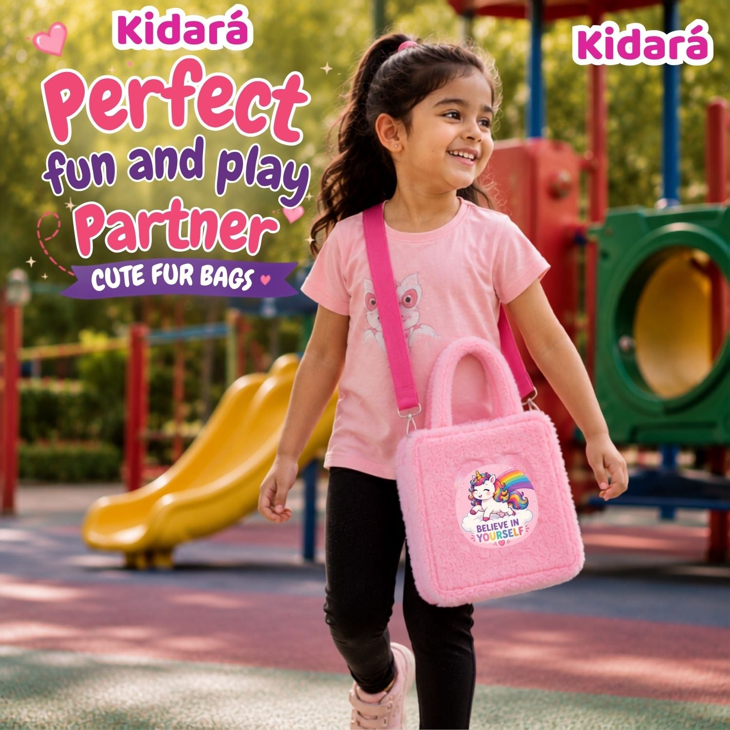 Kidara Cloud Walker Unicorn Fur Kids Sling Bag (Pink)