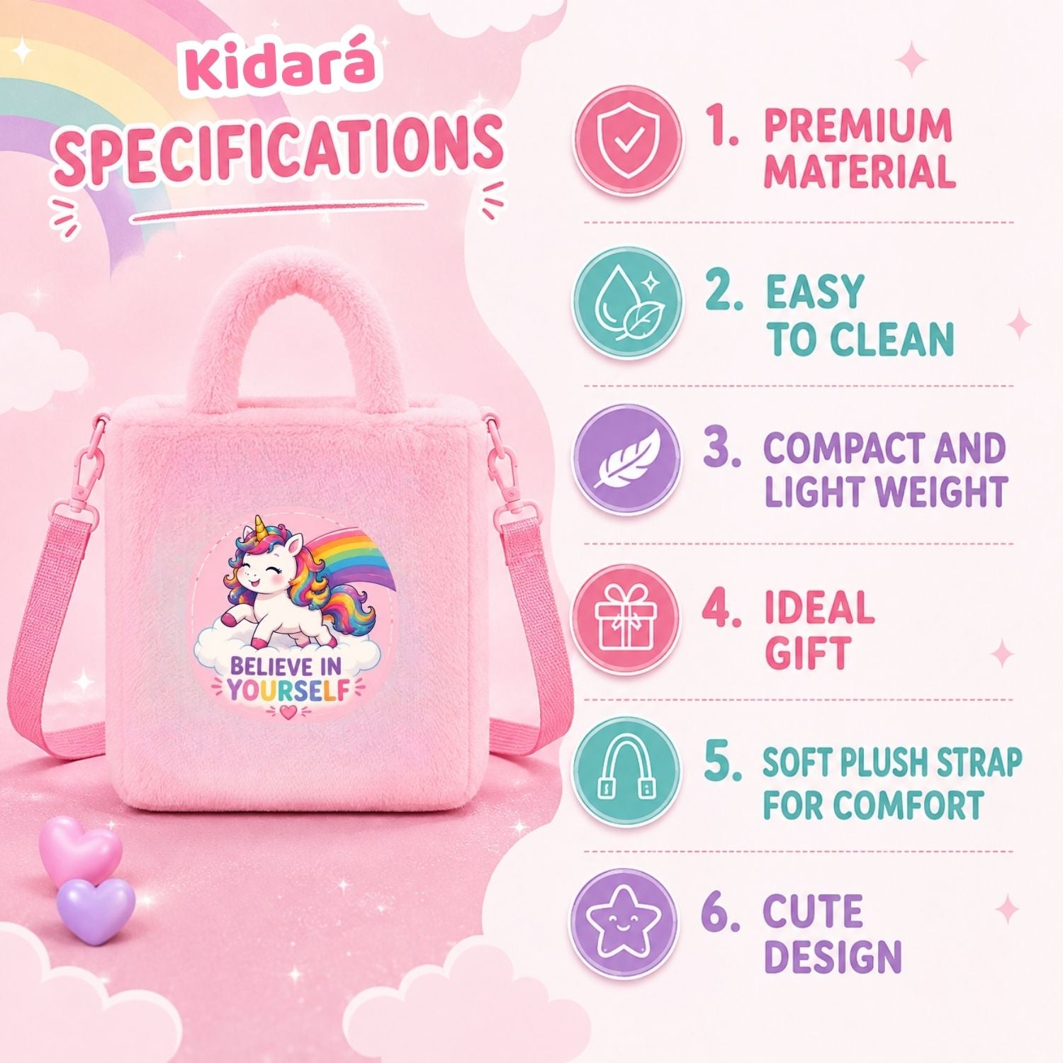 Kidara Cloud Walker Unicorn Fur Kids Sling Bag (Pink)