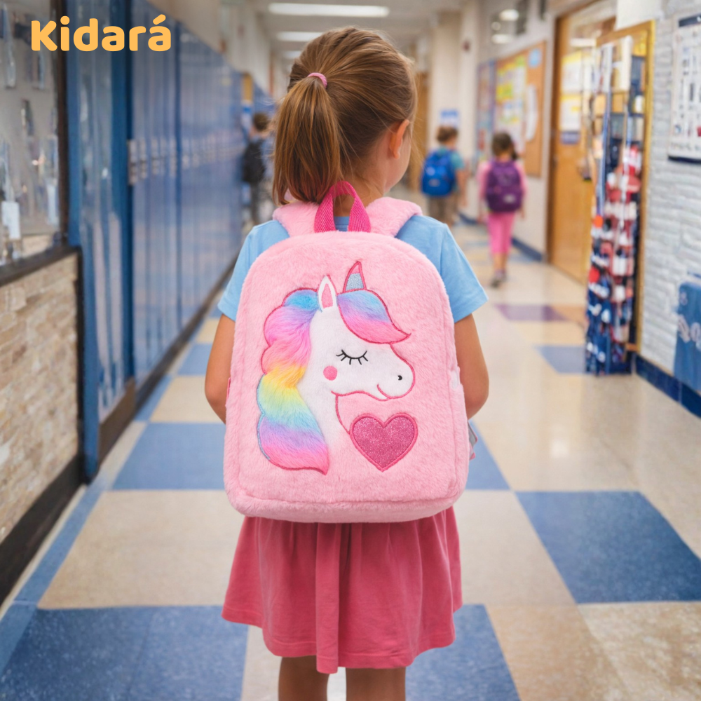 Kidara Plush Unicorn Kids Fur Plush Backpack (Pink)