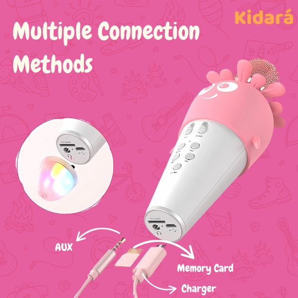Berry Pop Strawberry Themed Wireless Mic with Built in Speaker & Lights (Pink-White)