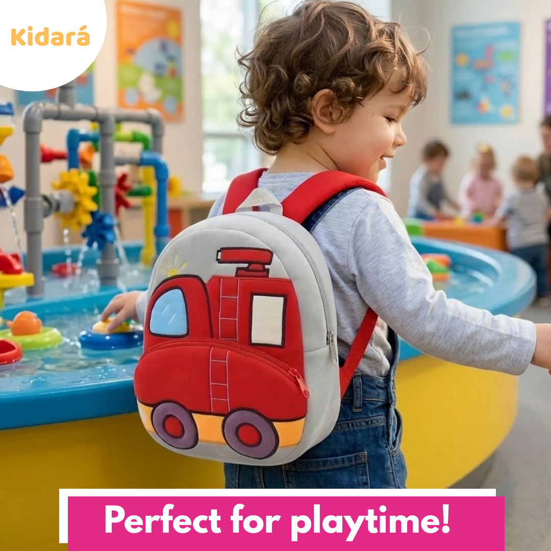 Kidara Fire Truck School Backpack for Toddlers (2-5 Years) – Plush 3D Rescue Vehicle Bag