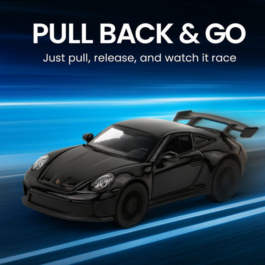 Kidara Exclusive Alloy Metal Pull Back Die-cast Car | Die-cast Metal Pullback Toy car with Openable Doors & Light Music (Black)