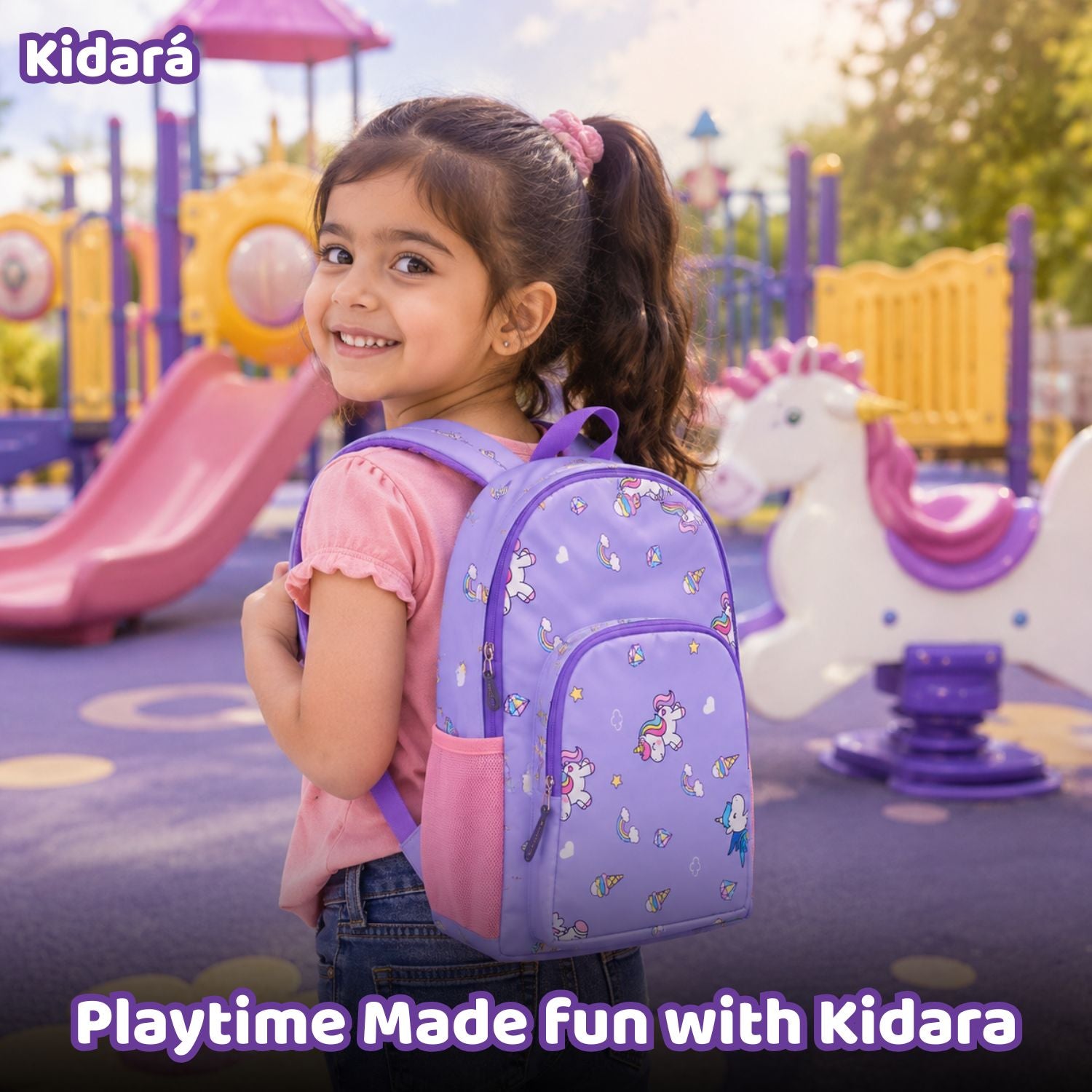 Kidara Unicorn Polyester Kids Backpack (Purple)