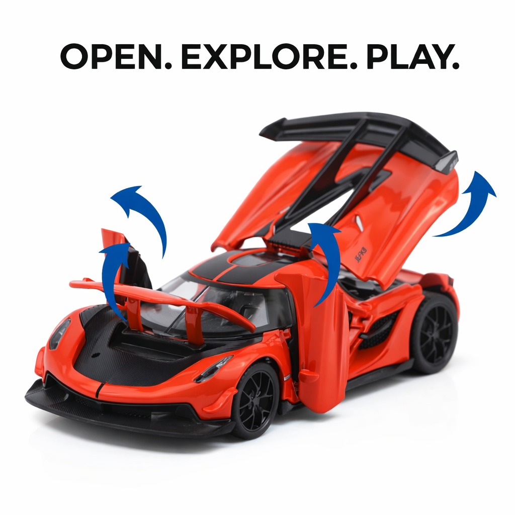 Kidara Koenigseg Model Car 1:32 Exclusive Alloy Metal Pull Back Die-cast Car | Die-cast Metal Pullback Toy car with Openable Doors & Light Music (RED)