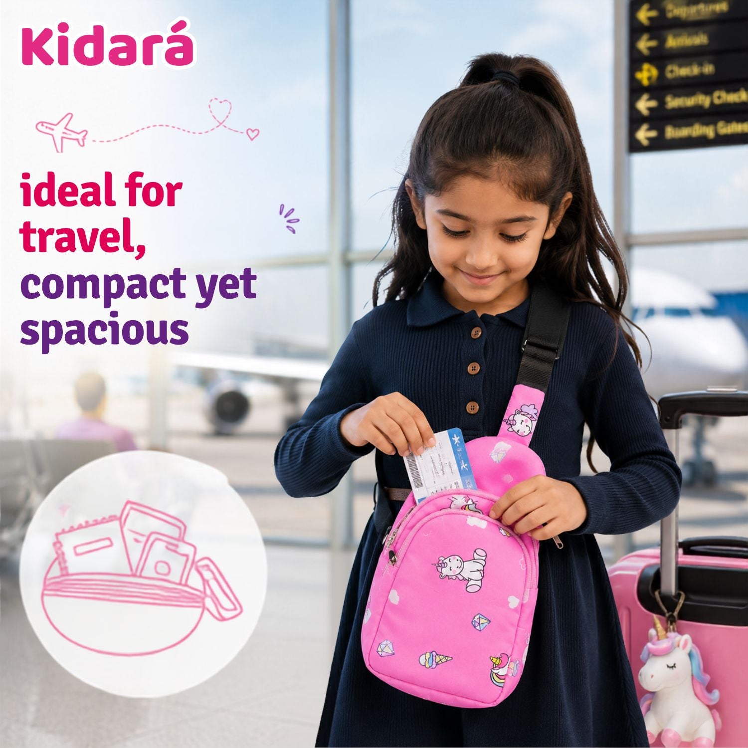 Kidara Unicorn Chest Kids Sling Bag (Pink)
