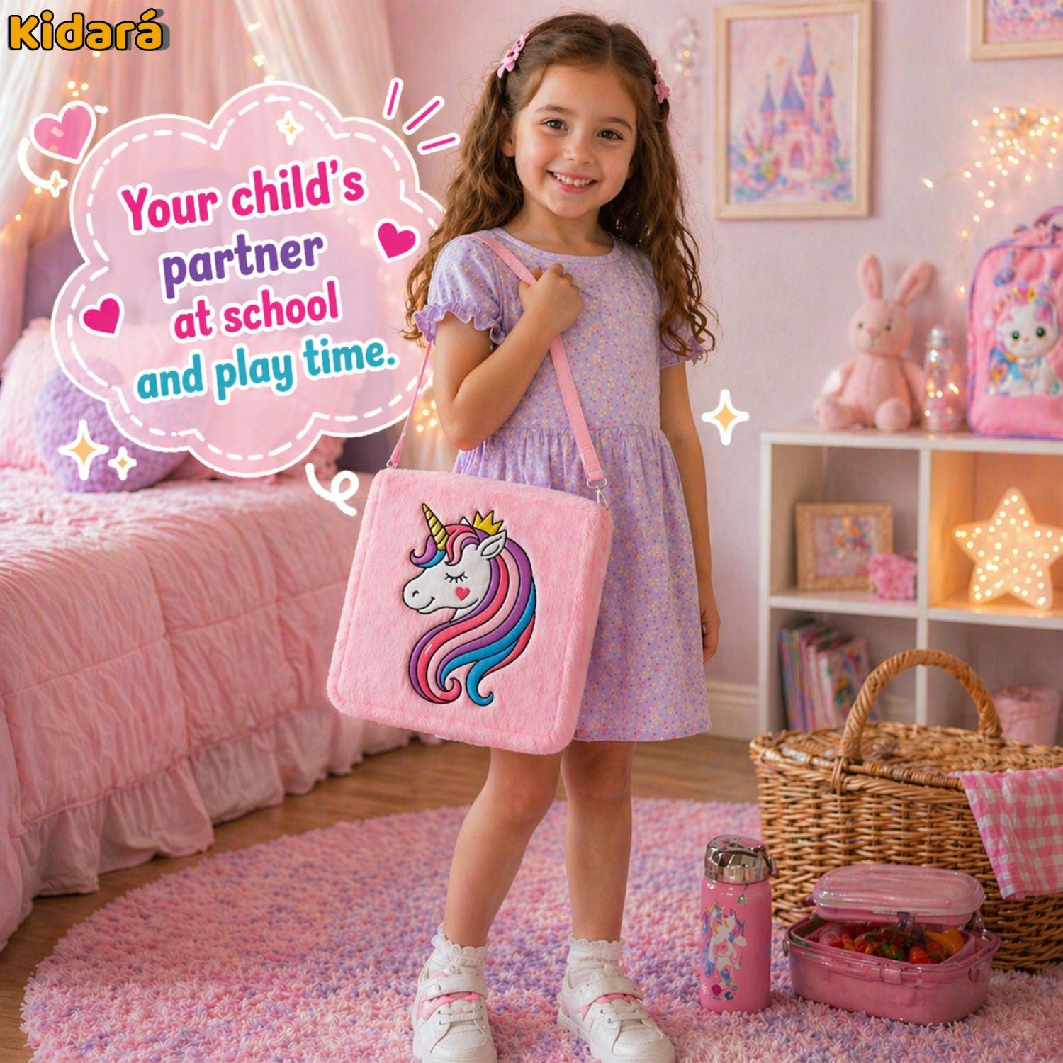 π Kidara Unicorn Toddler Bag | Cute Fur Crossbody Sling Bags Gift for Girls (Pink)
