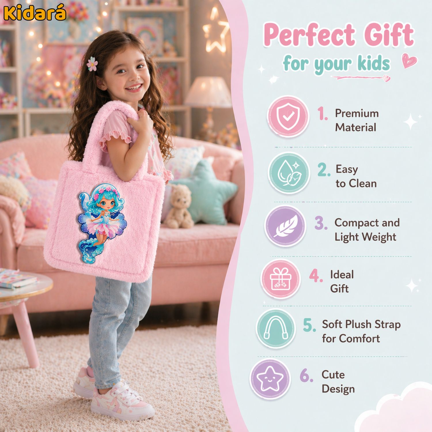 Kidara Mermaid Fur Crossbody Kids Sling Bag (Pink)