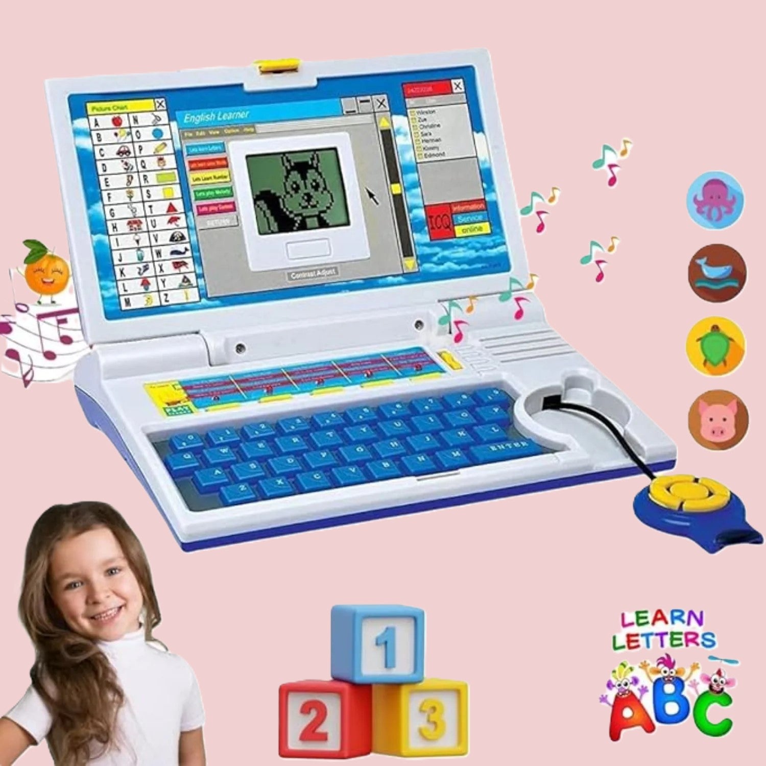 Educational Laptop Computer Toy with Mouse | 20 Fun Activity Learning | Letters, Words, Games, Mathematics | Ages 2-5 (Blue)