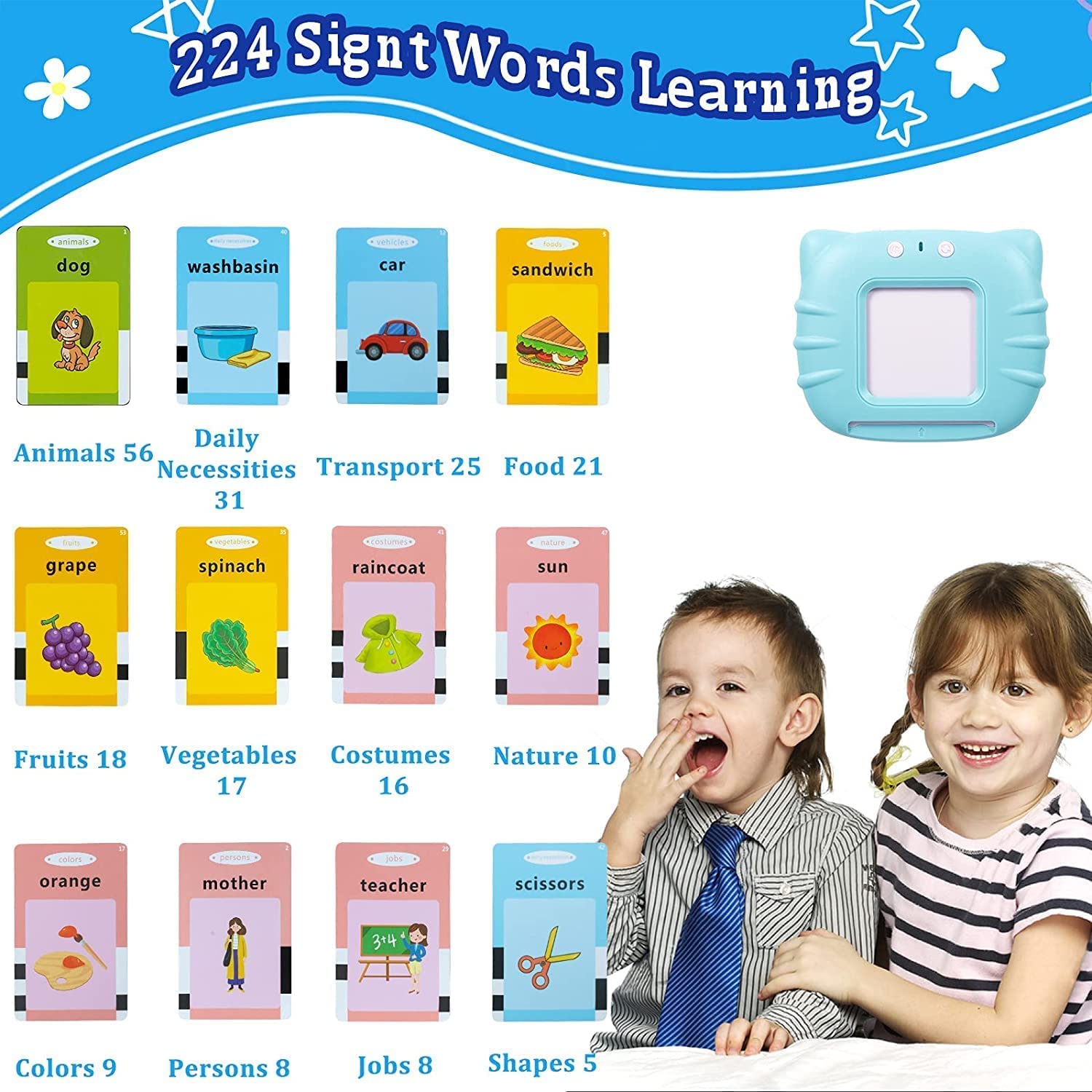 Talking Flash Card | Double-Sided Montessori Flash Cards for Language & Auditory Learning (Multicolor)