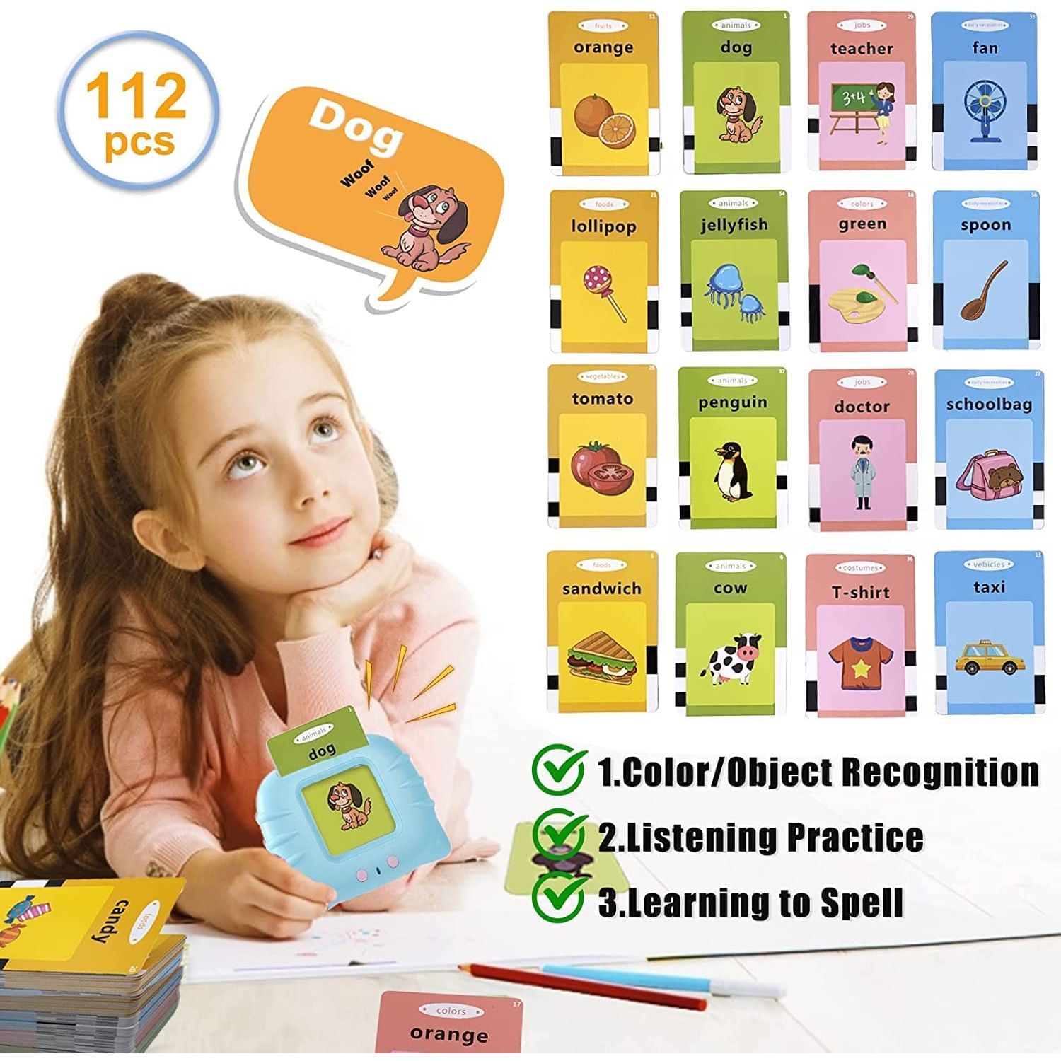 Talking Flash Card | Double-Sided Montessori Flash Cards for Language & Auditory Learning (Multicolor)