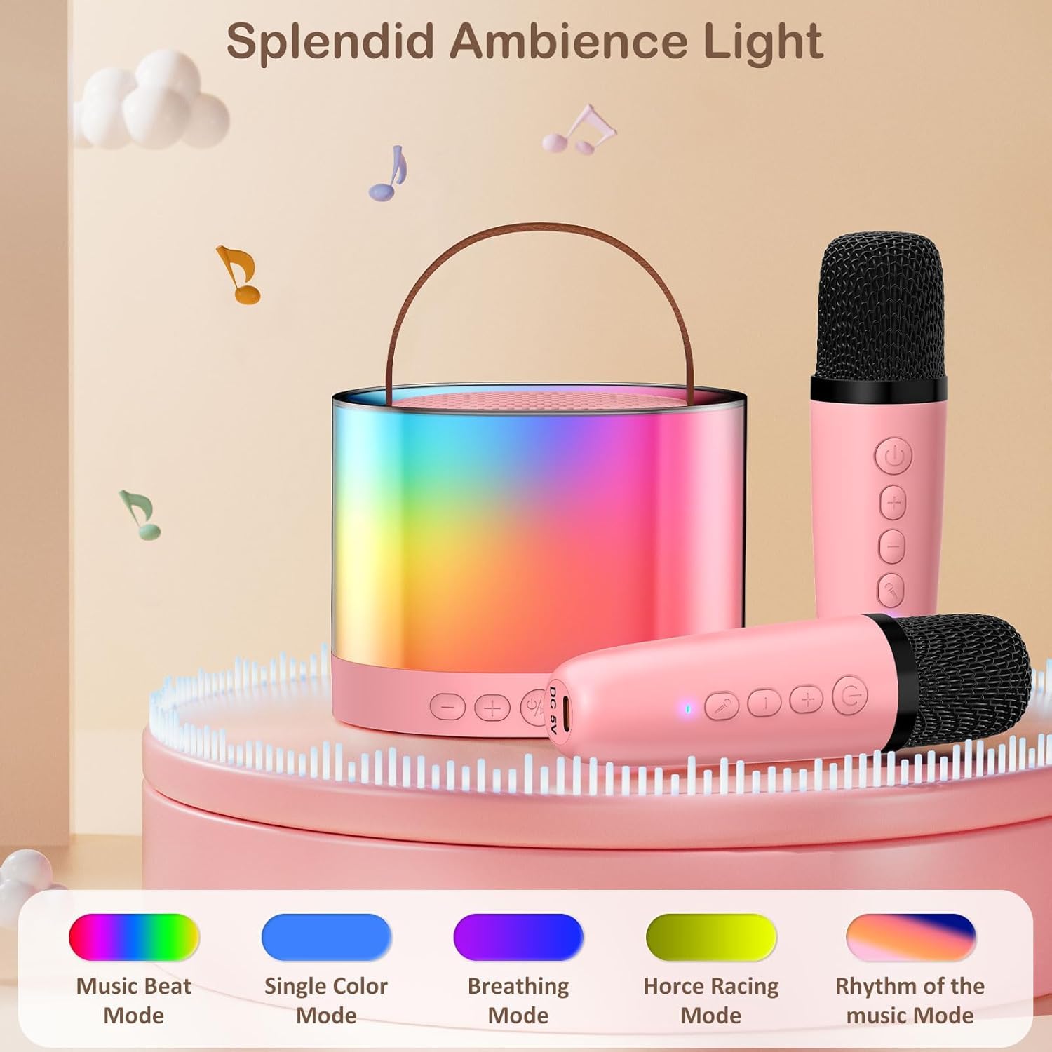 Kidara 2024 New Karaoke Machine for Kids with 2 Two Wireless Mic Toys Gifts for Girls Boys Ages 4, 5, 6, 7, 8, 9, 10, 12 +Years (Karaoke Double Mic Multicolor) (Glow Tune)