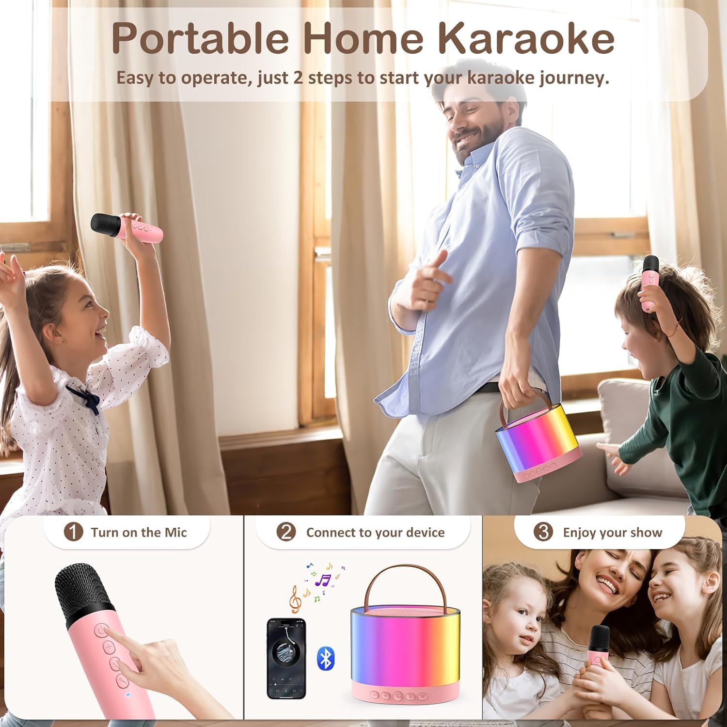 Kidara 2024 New Karaoke Machine for Kids with 2 Two Wireless Mic Toys Gifts for Girls Boys Ages 4, 5, 6, 7, 8, 9, 10, 12 +Years (Karaoke Double Mic Multicolor) (Glow Tune)