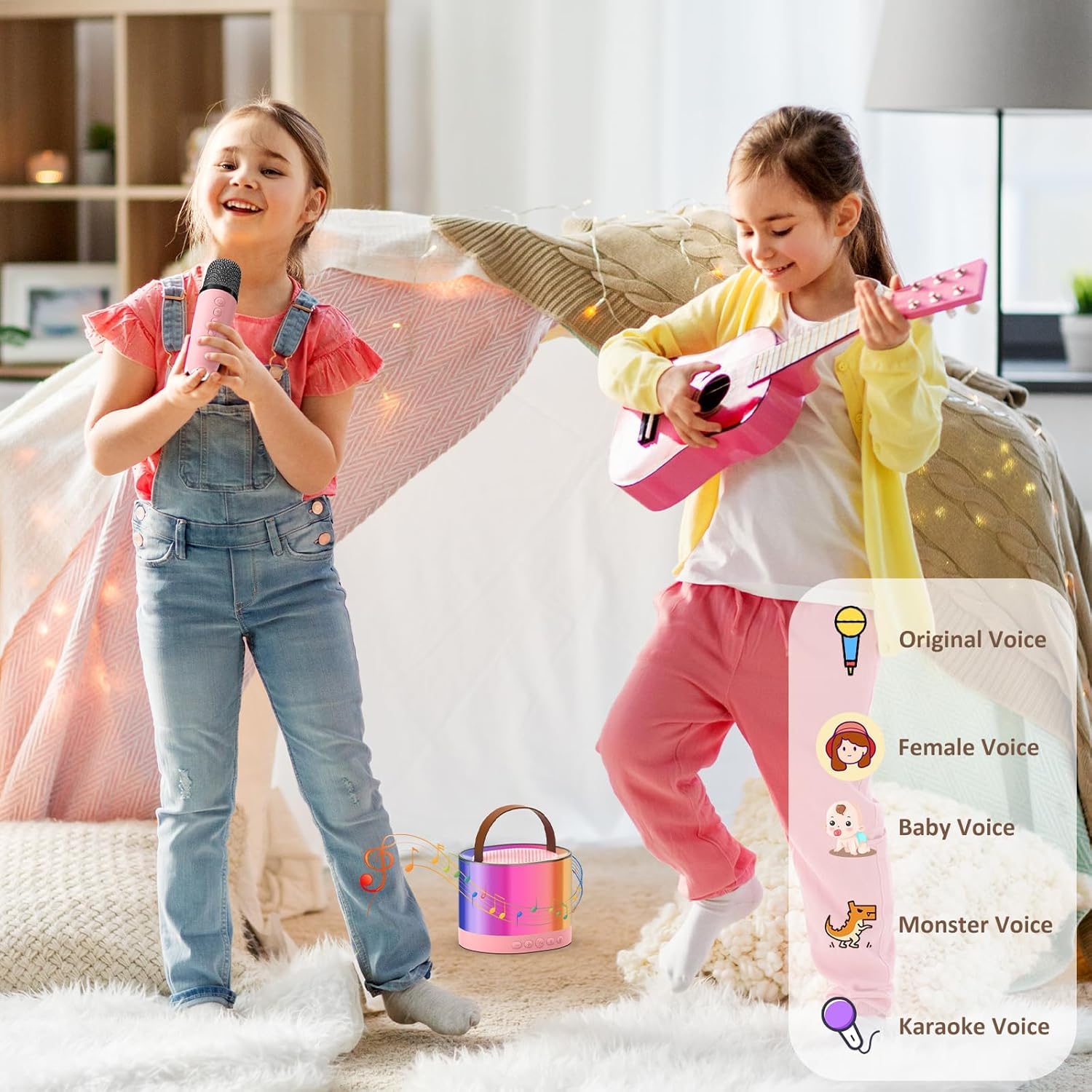 Kidara 2024 New Karaoke Machine for Kids with 2 Two Wireless Mic Toys Gifts for Girls Boys Ages 4, 5, 6, 7, 8, 9, 10, 12 +Years (Karaoke Double Mic Multicolor) (Glow Tune)