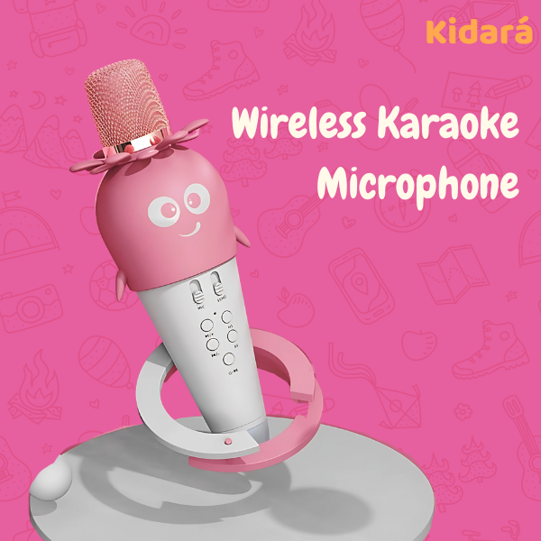 Berry Pop Strawberry Themed Wireless Mic with Built in Speaker & Lights (Pink-White)
