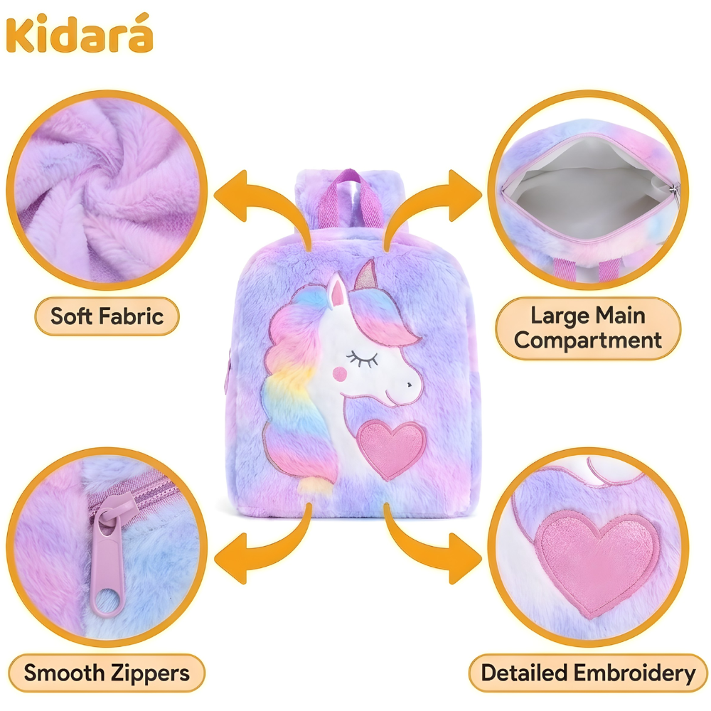 Kidara Plush Unicorn Kids Fur Plush Backpack (Purple)