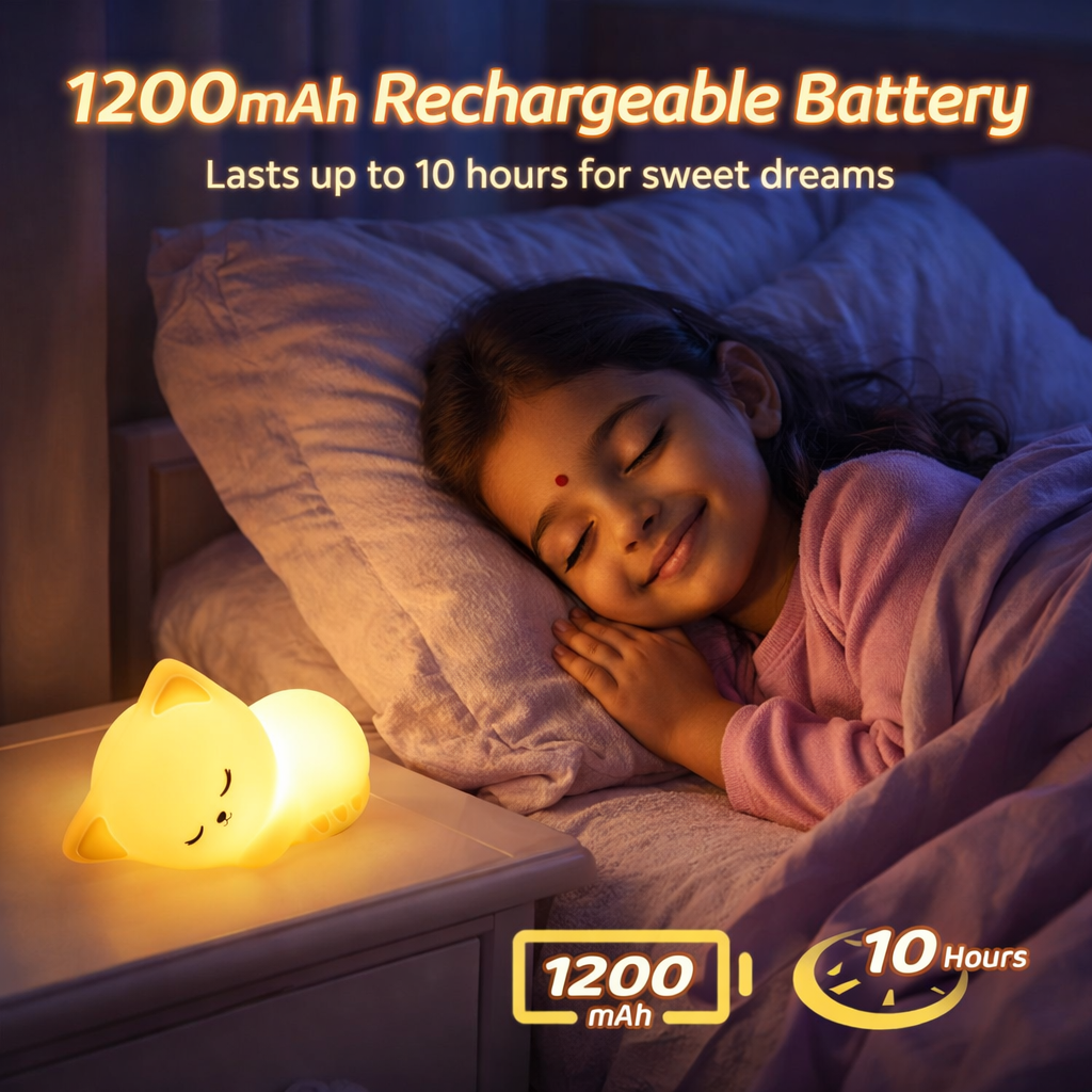 Kidara Sleeping Cat Silicone LED Night Light for Kids