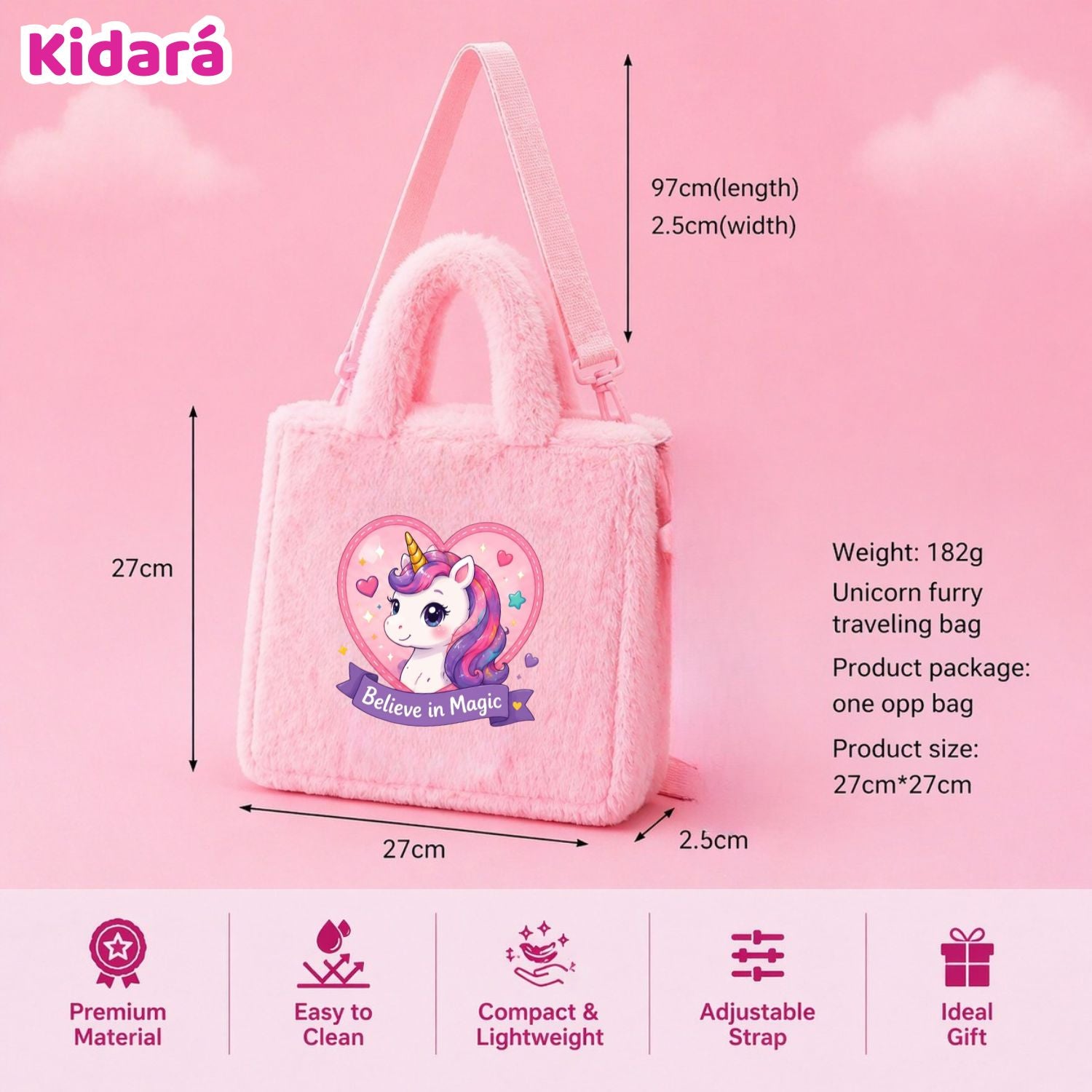 Kidara Believe In Magic Unicorn Kids Sling Bag (Pink)